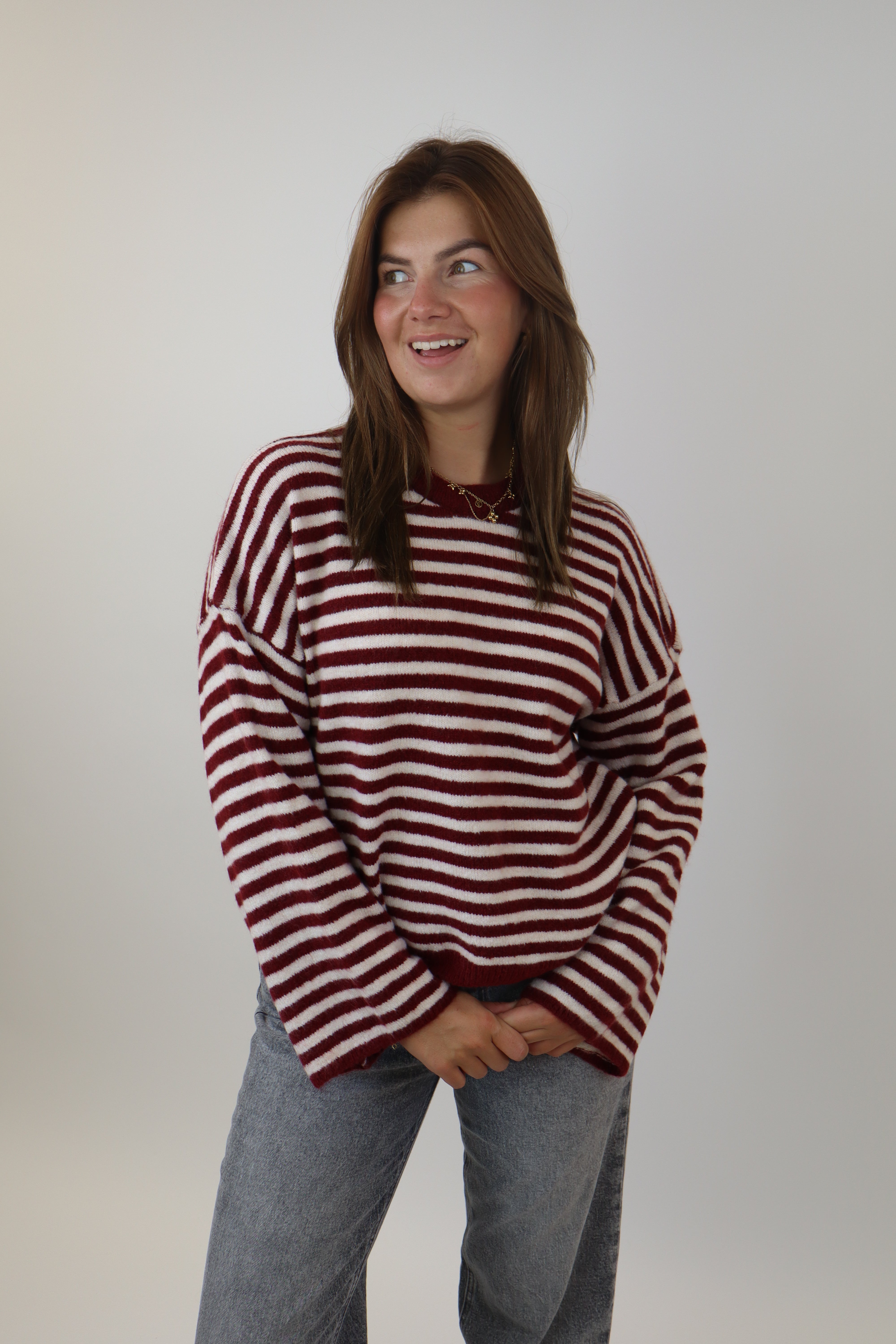 Myrthe Striped Sweater | Bordeaux
