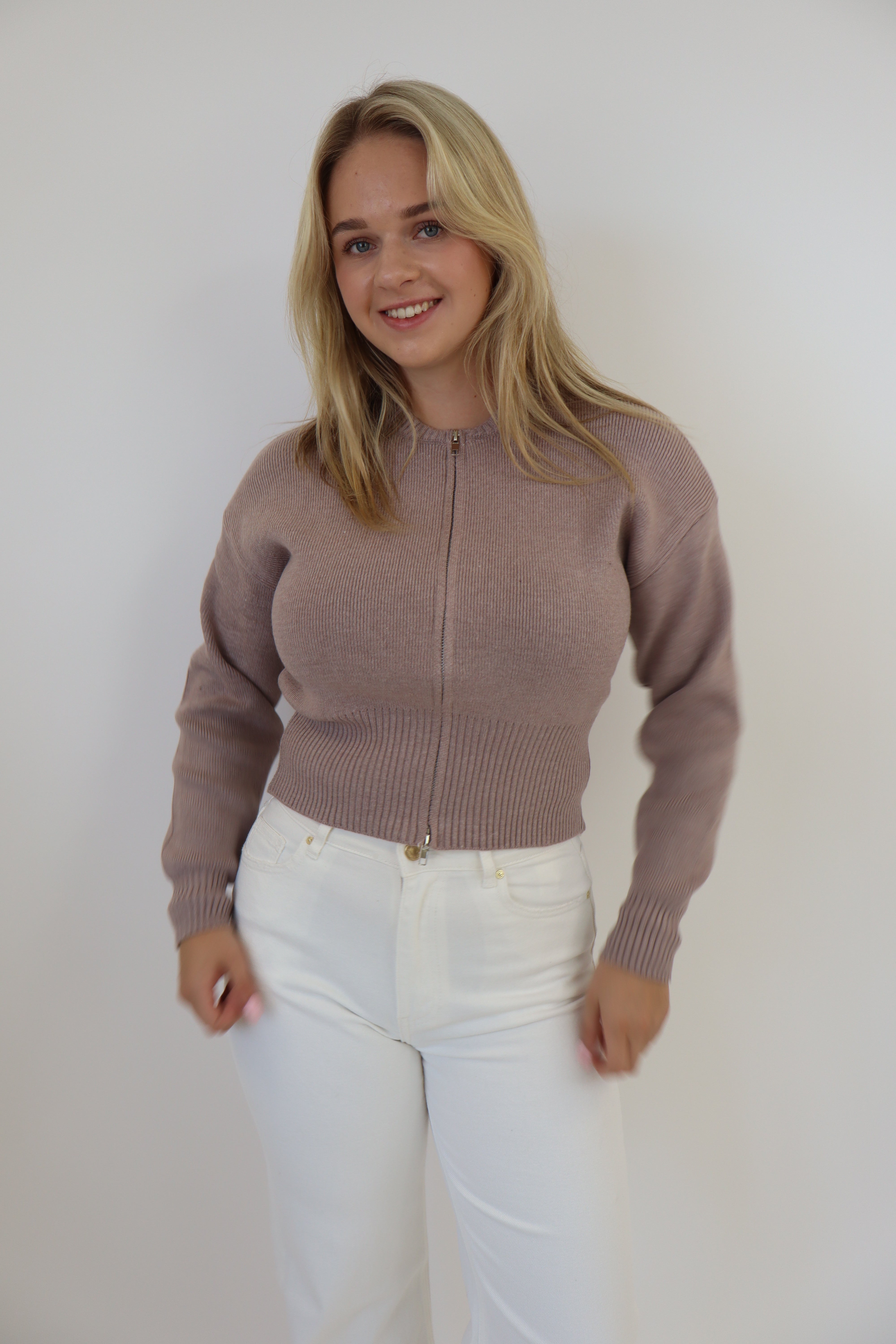 Femke Zip Cardigan - Taupe