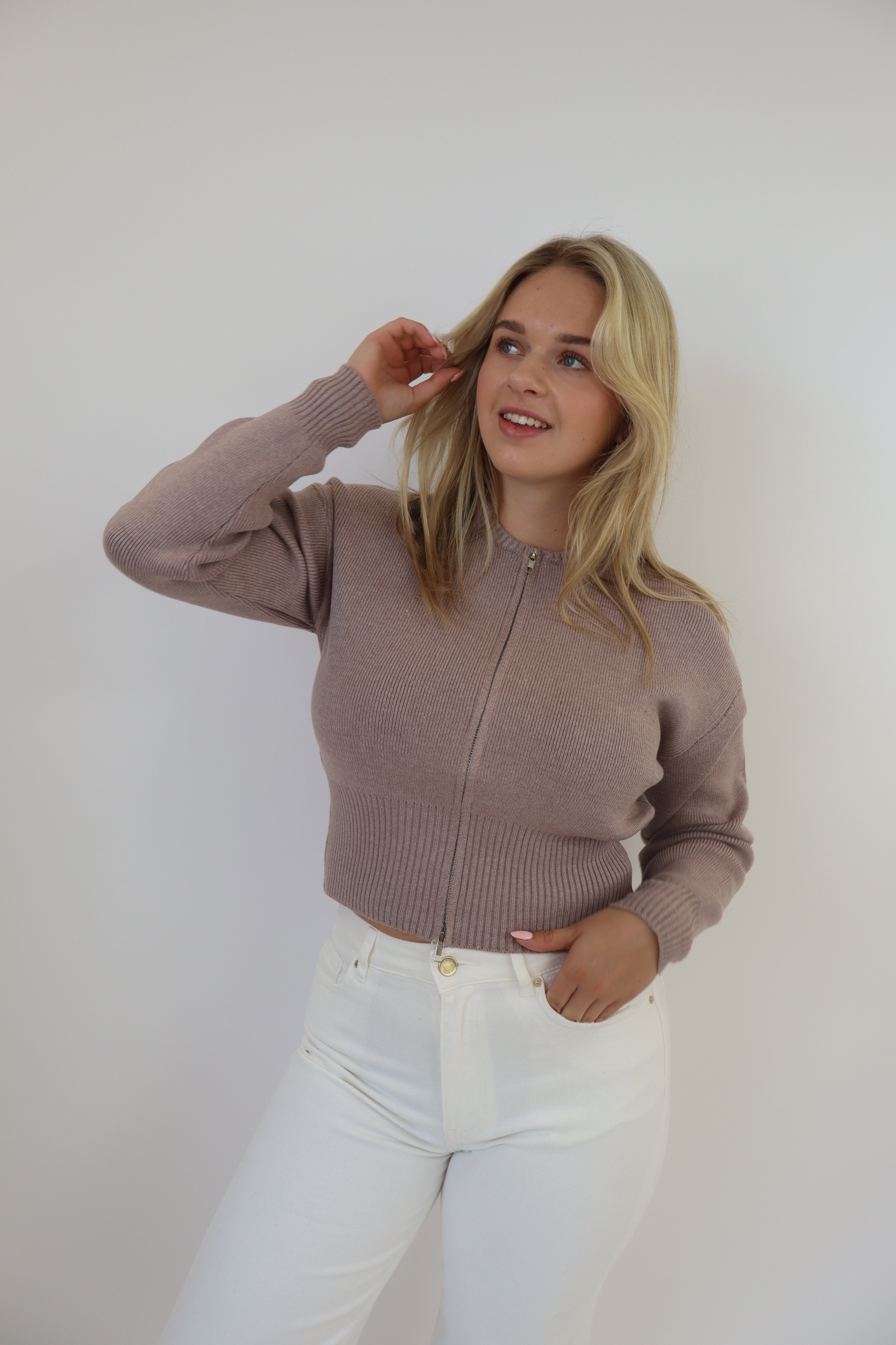 Femke Zip Cardigan - Taupe