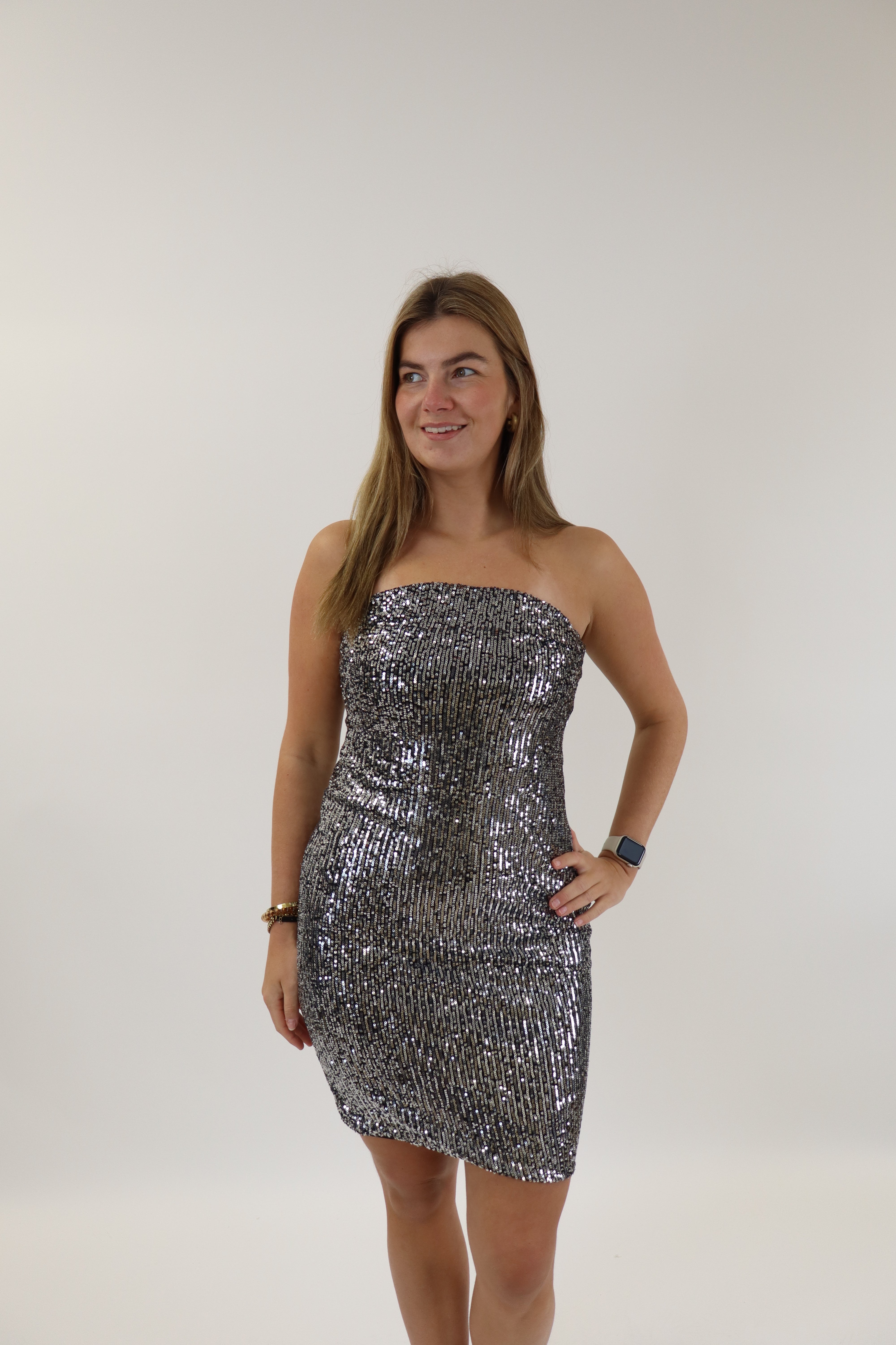 Glitter Tube Dress Black/Silver
