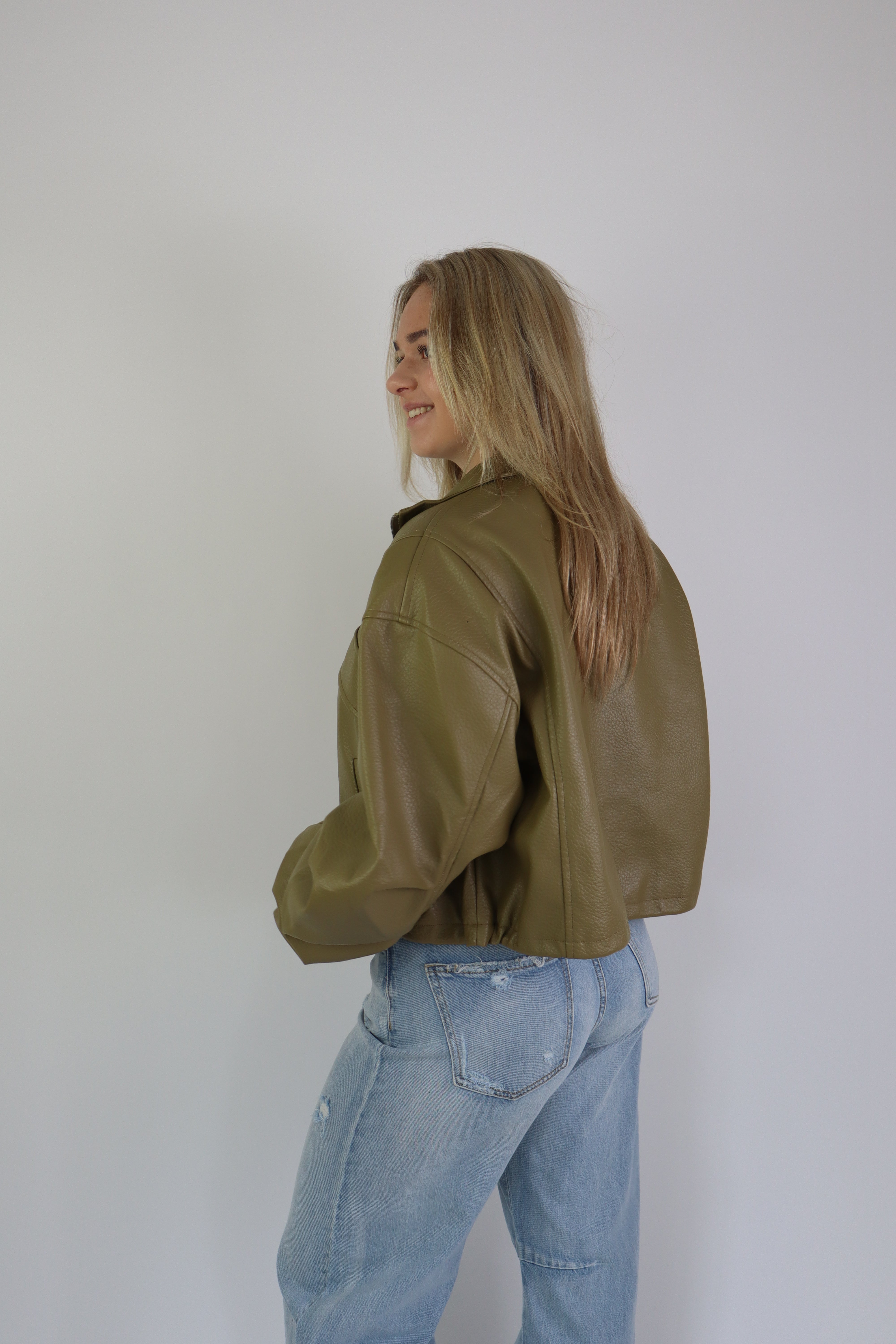 Jaeli Leather Jacket Olive Green