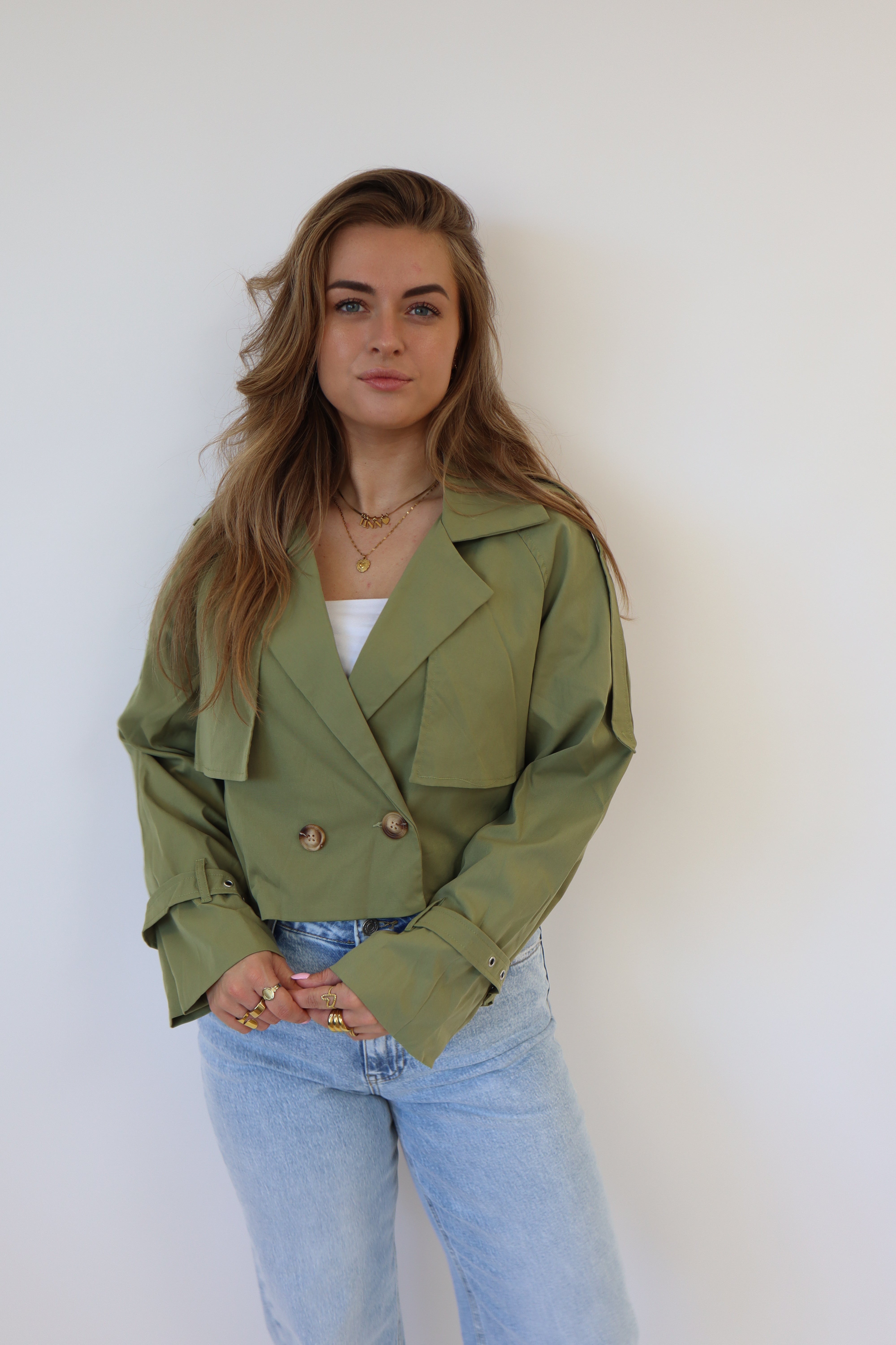 Cropped Trench Coat Green