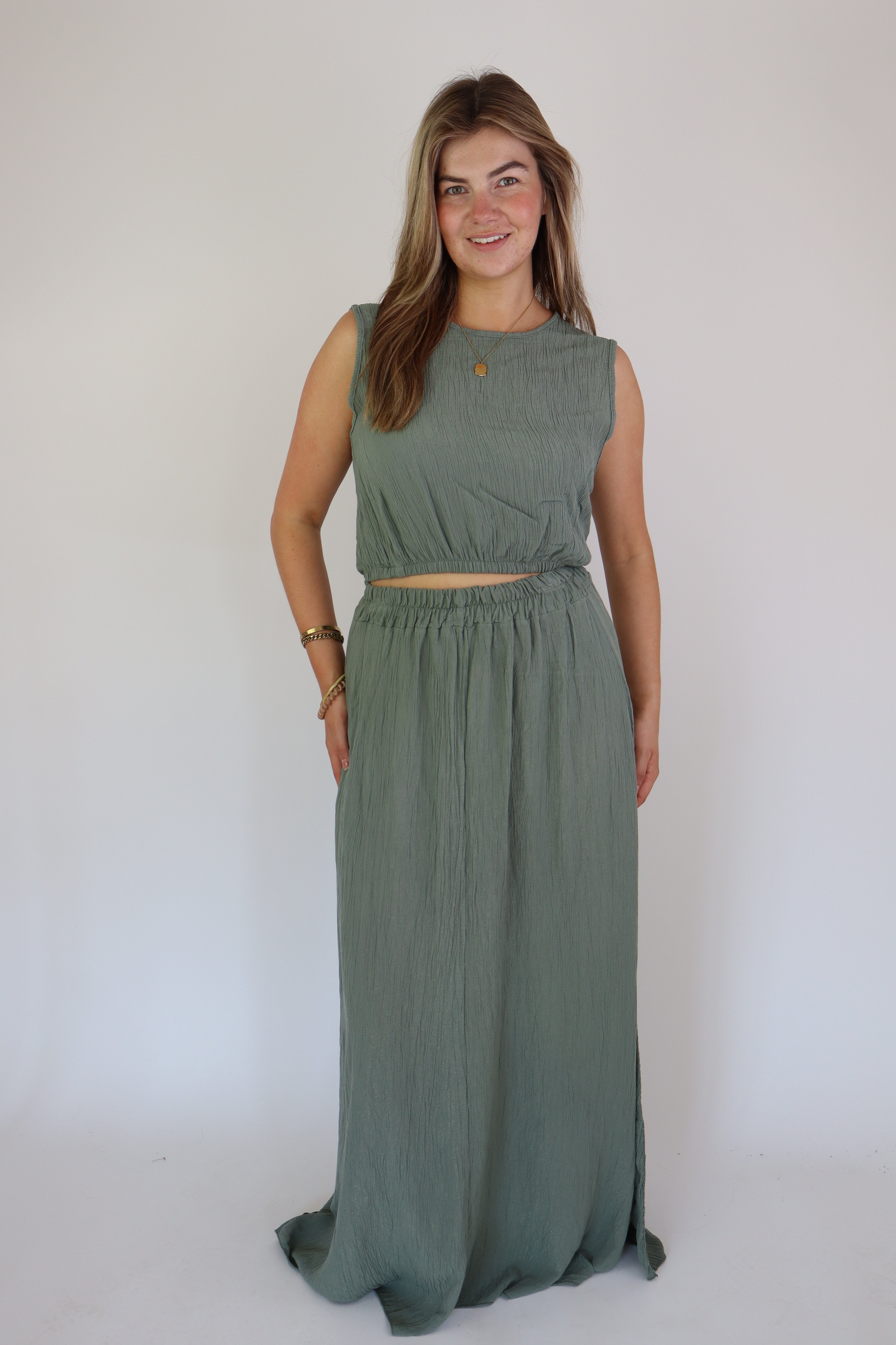 Summer Two Piece Set Army Green