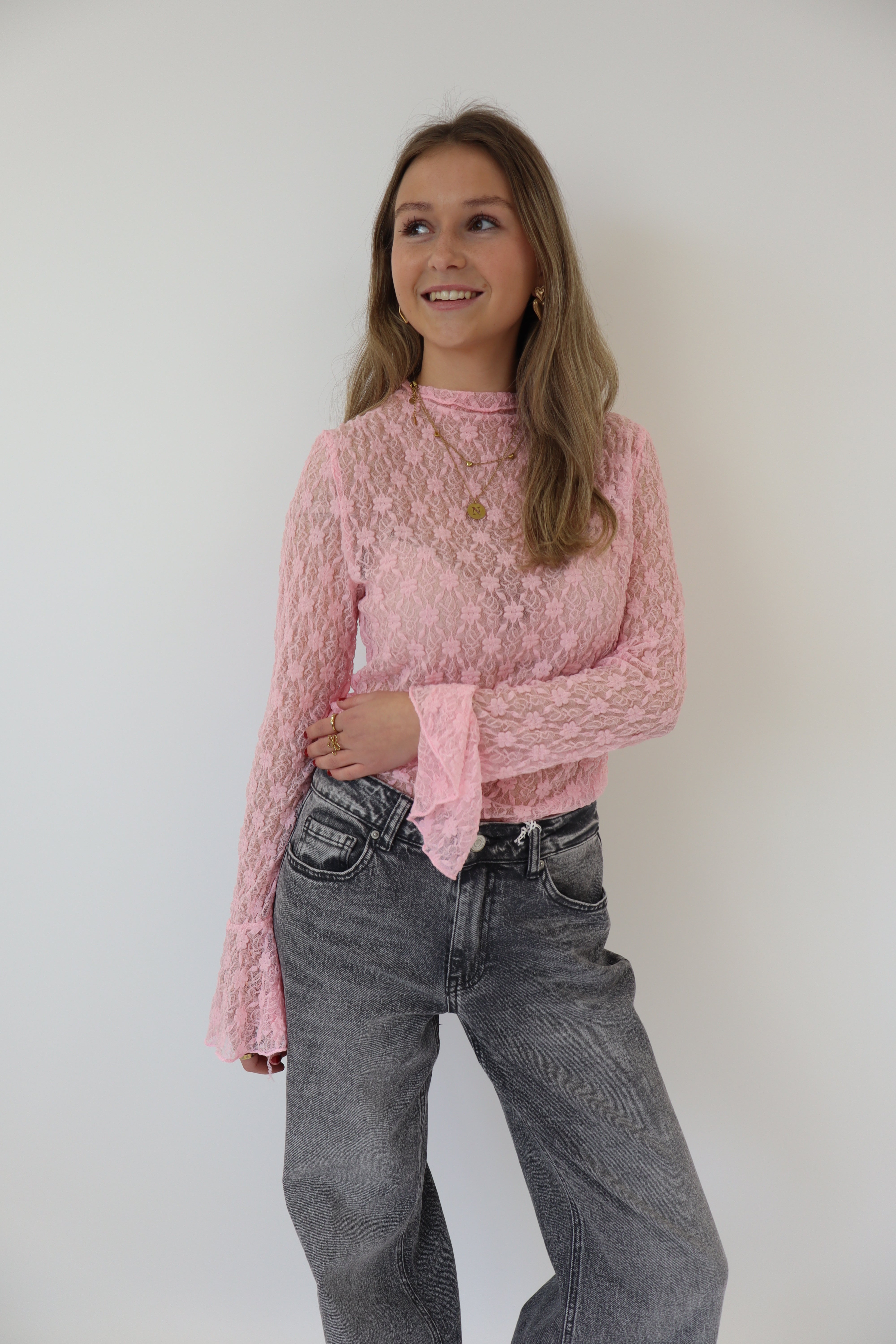 Kanten top roze