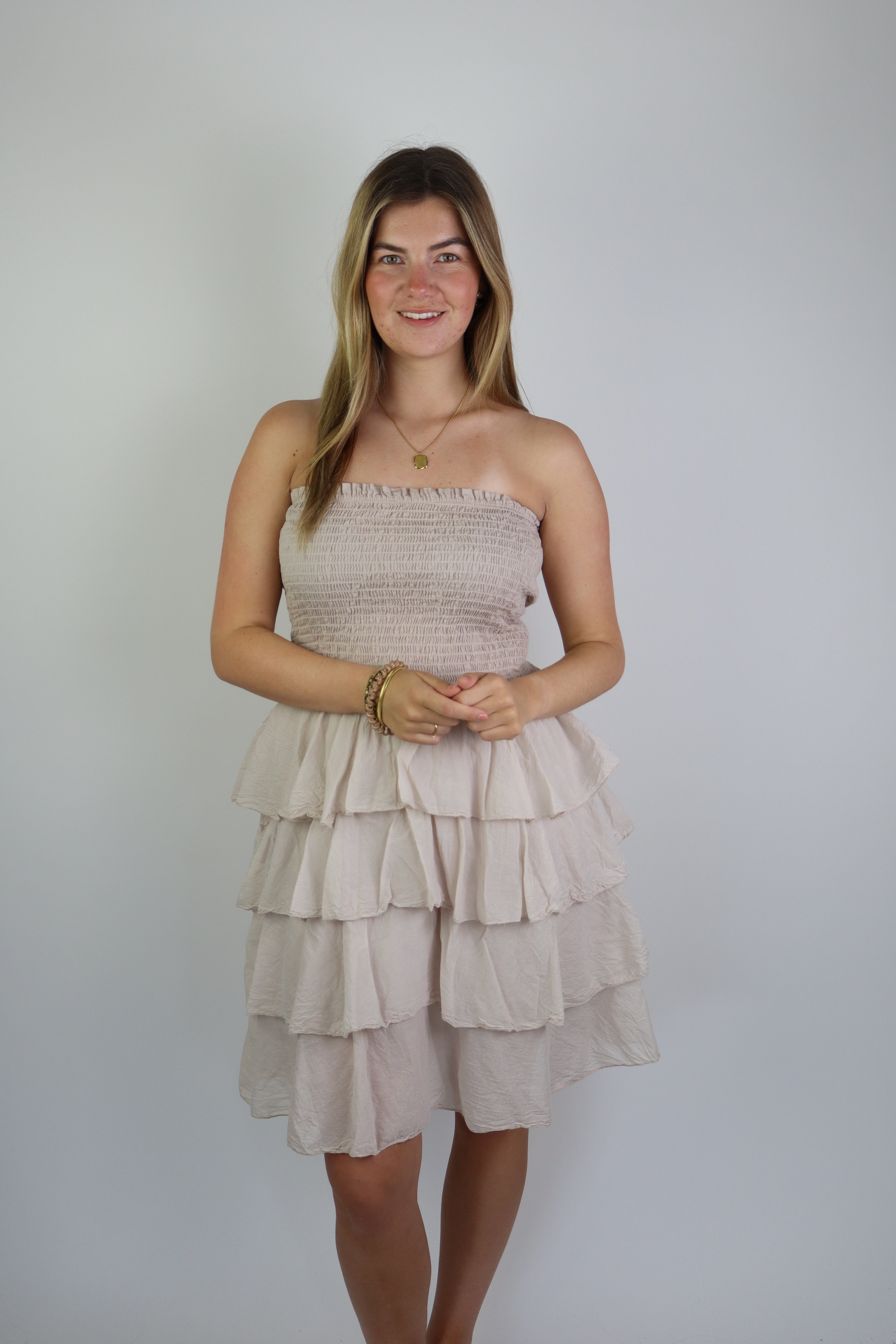 Dilara Ruffle Dress Beige