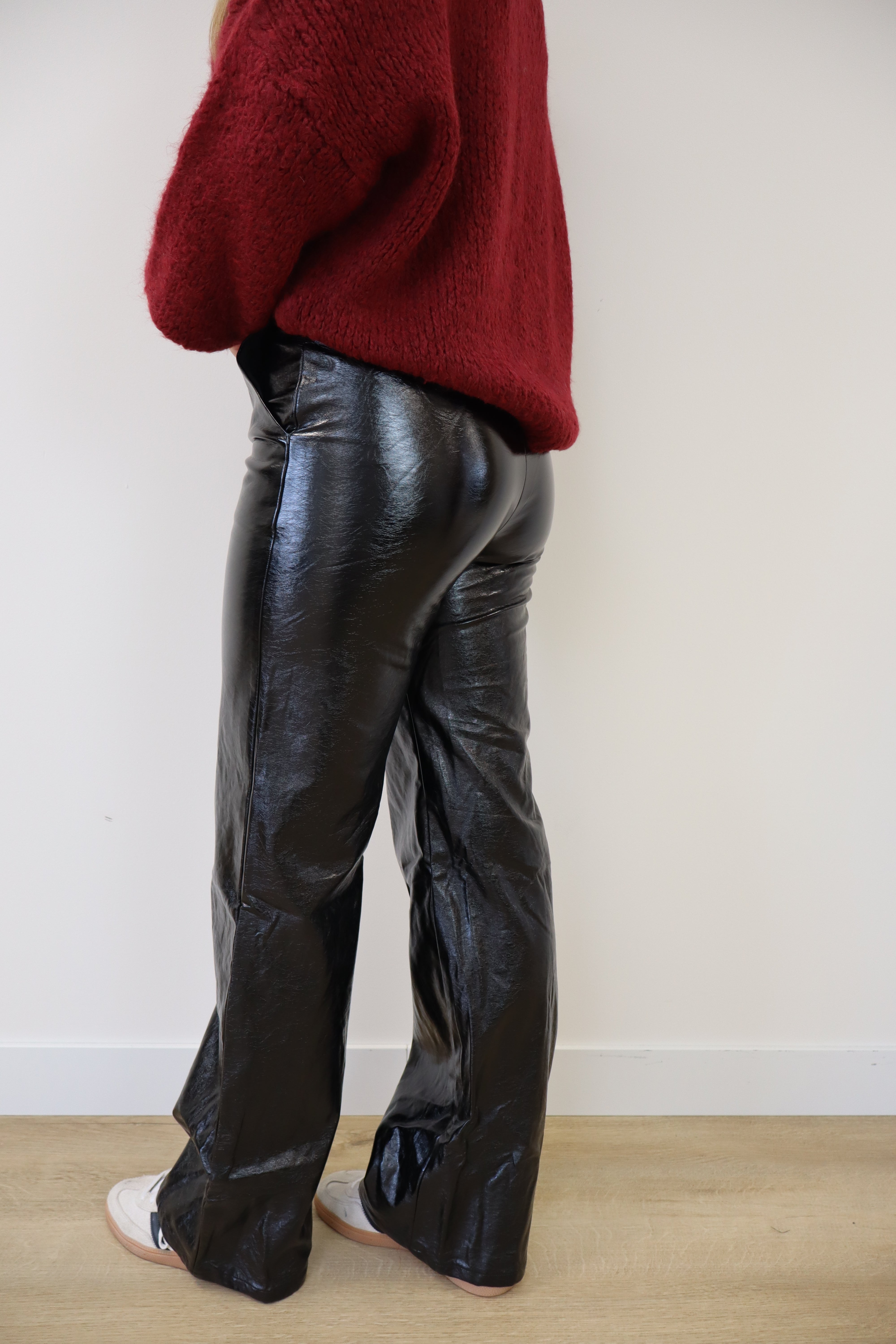 Straight Leg Leather Pants Black