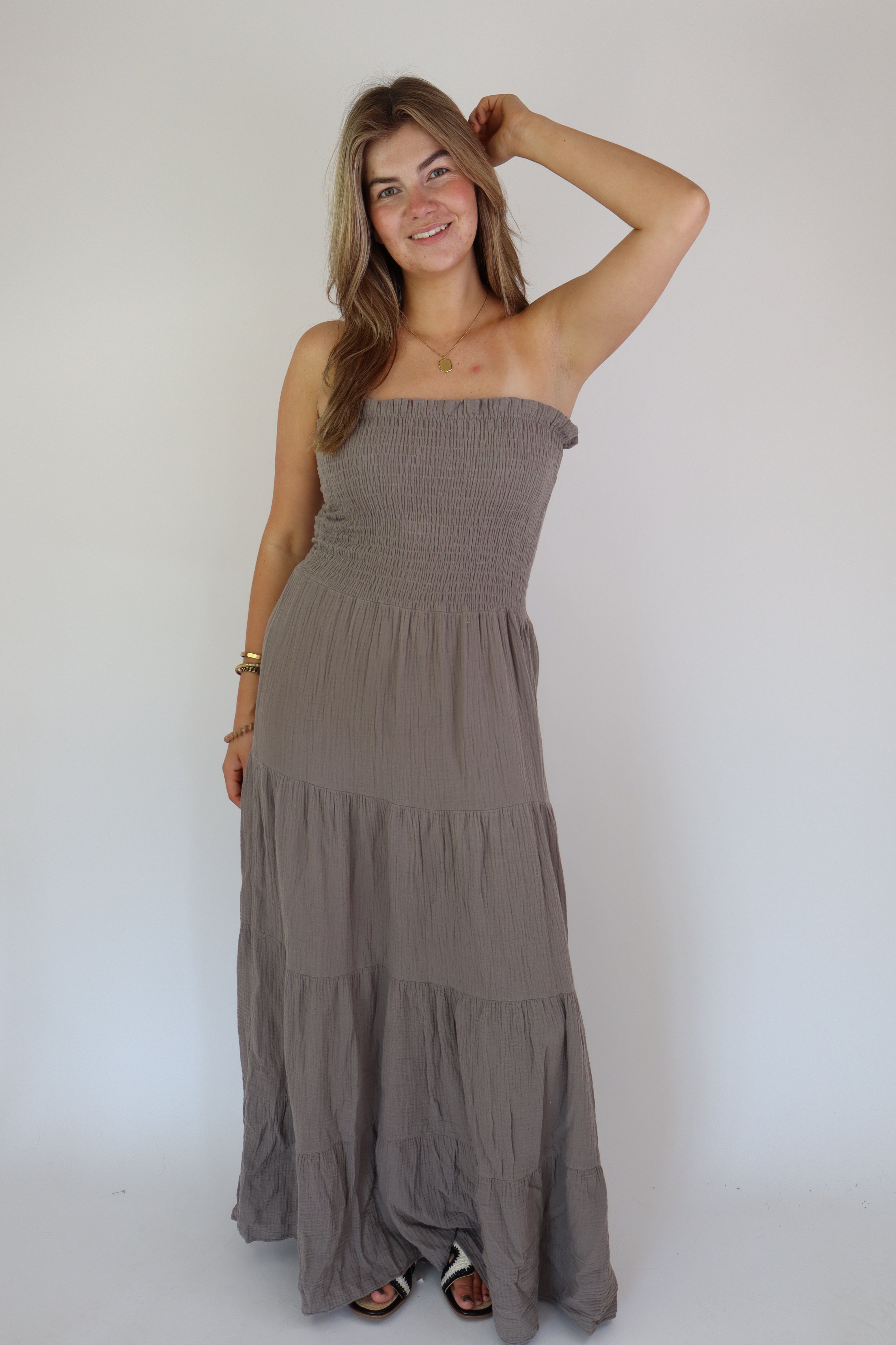 Katoenen Maxi Dress Taupe