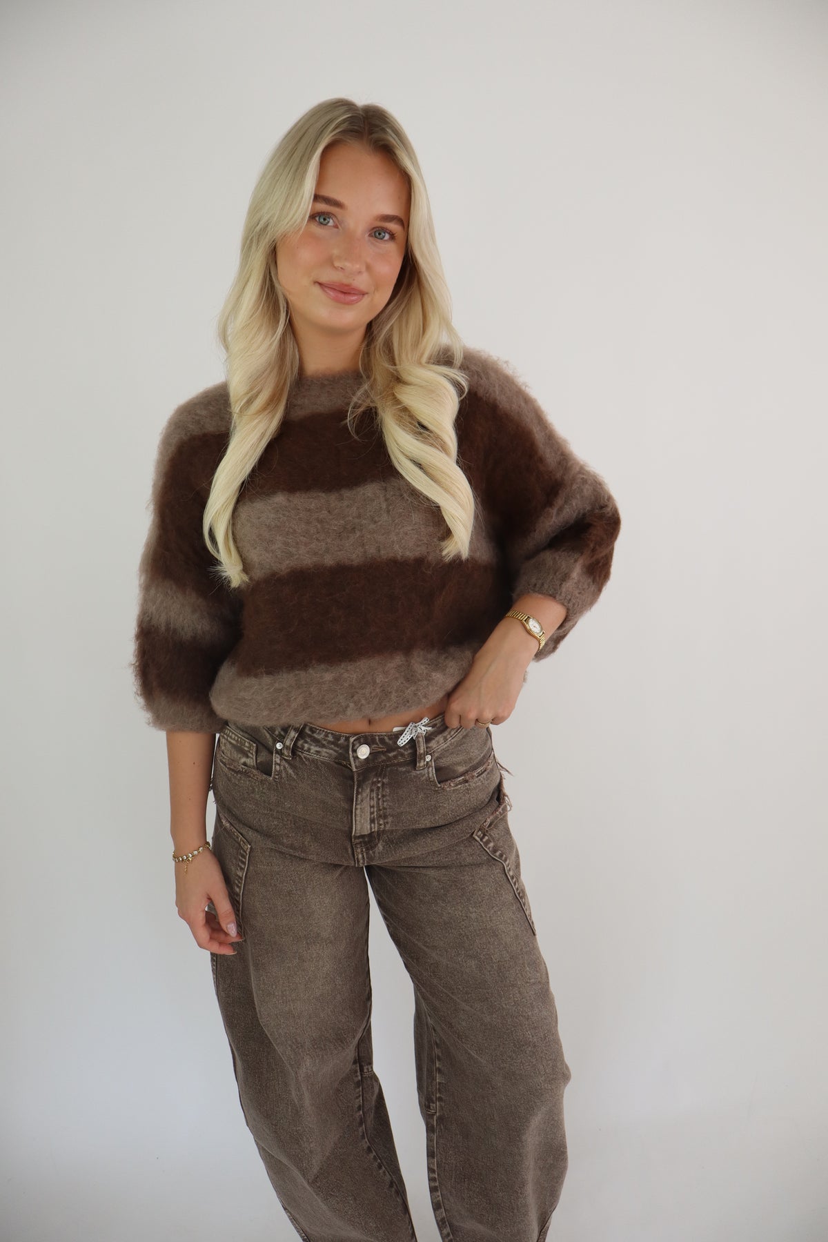 Fluffy Striped Knit Brown/Taupe