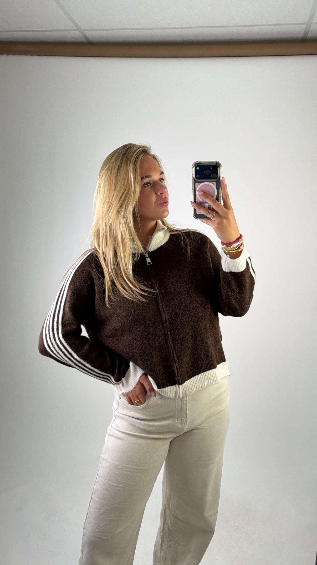 Ambika Striped Cardigan Dark Brown/White