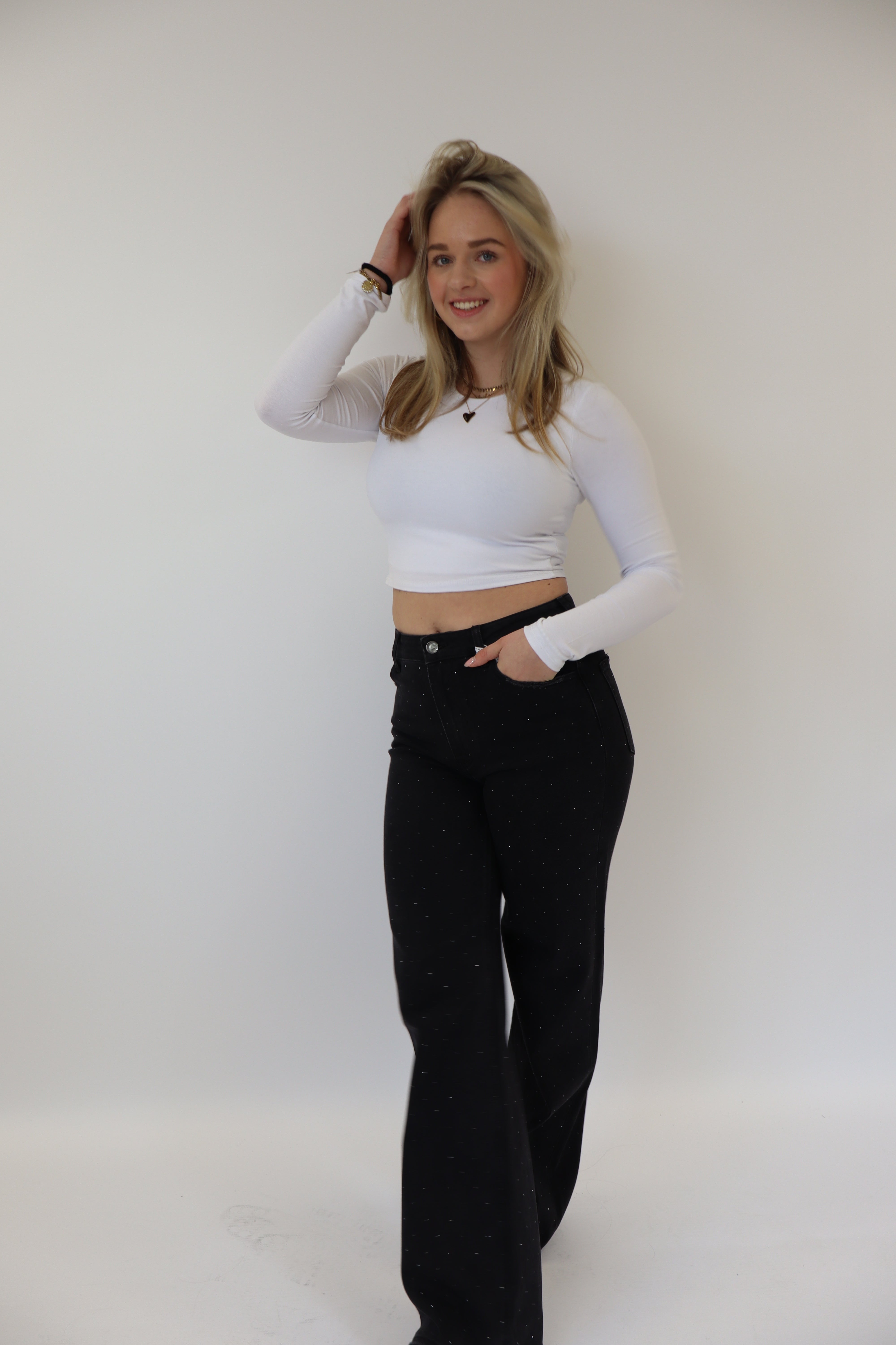 Wide Leg Jeans Glitter Black W3768