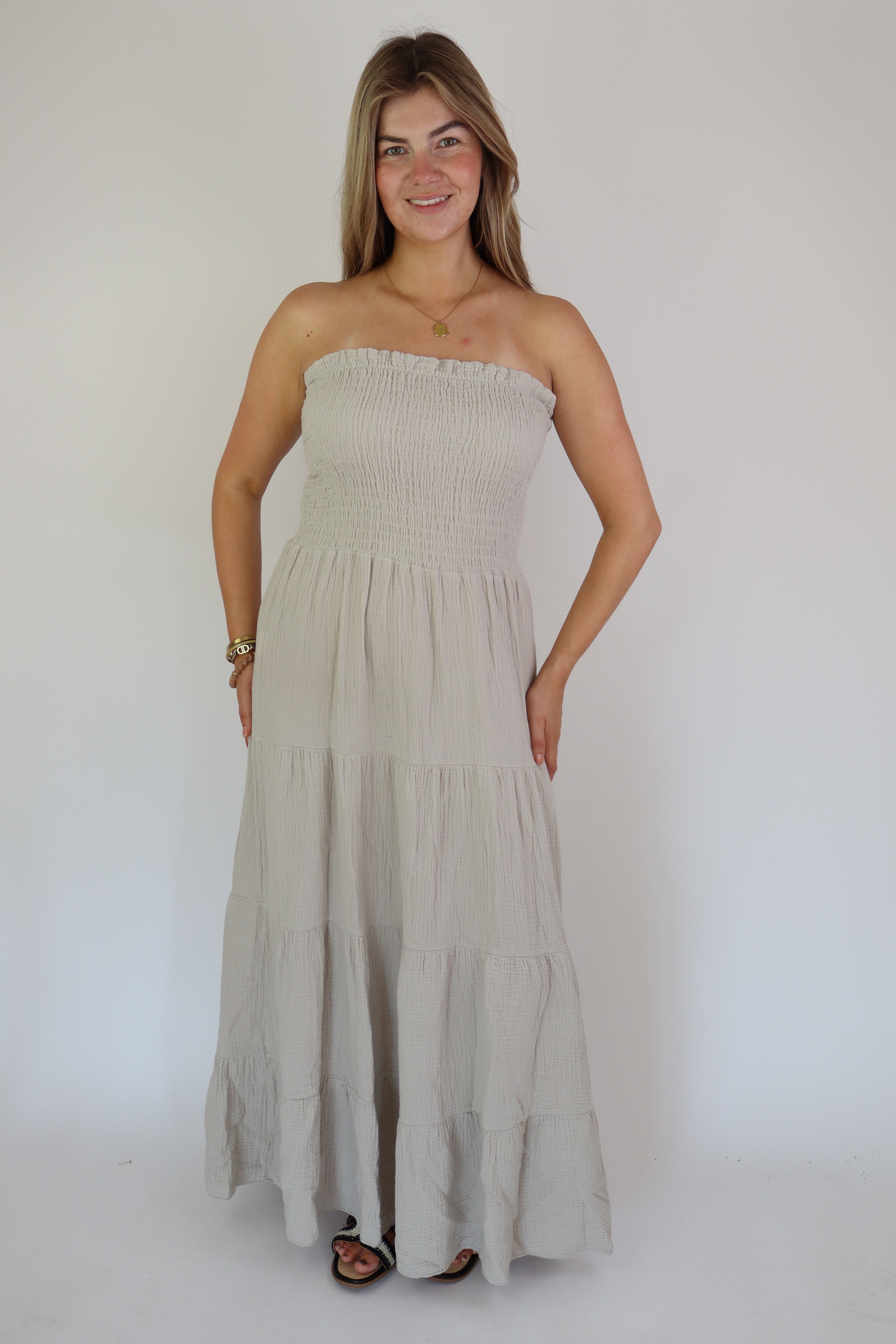 Katoenen Maxi Dress Beige