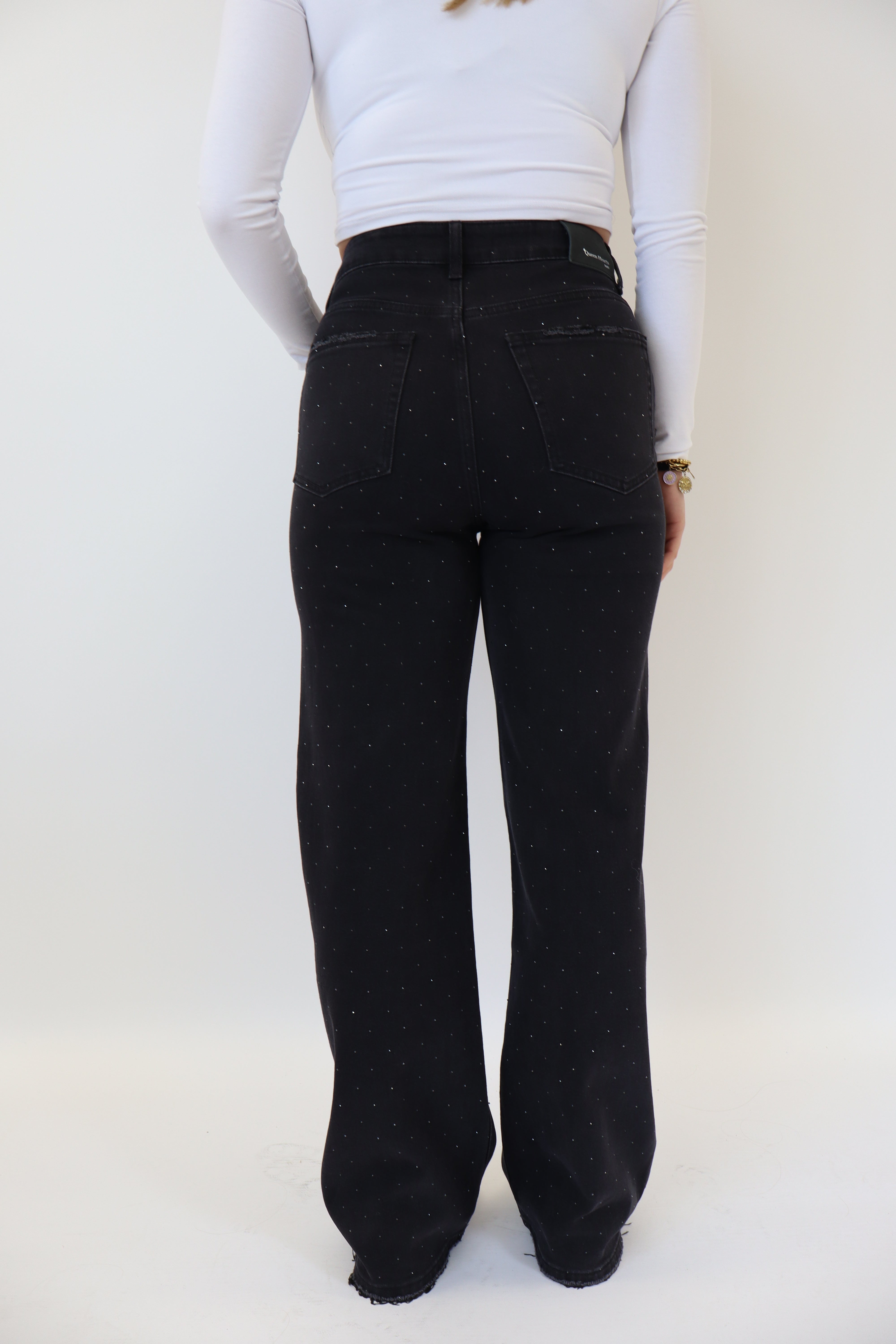 Wide Leg Jeans Glitter Black W3768