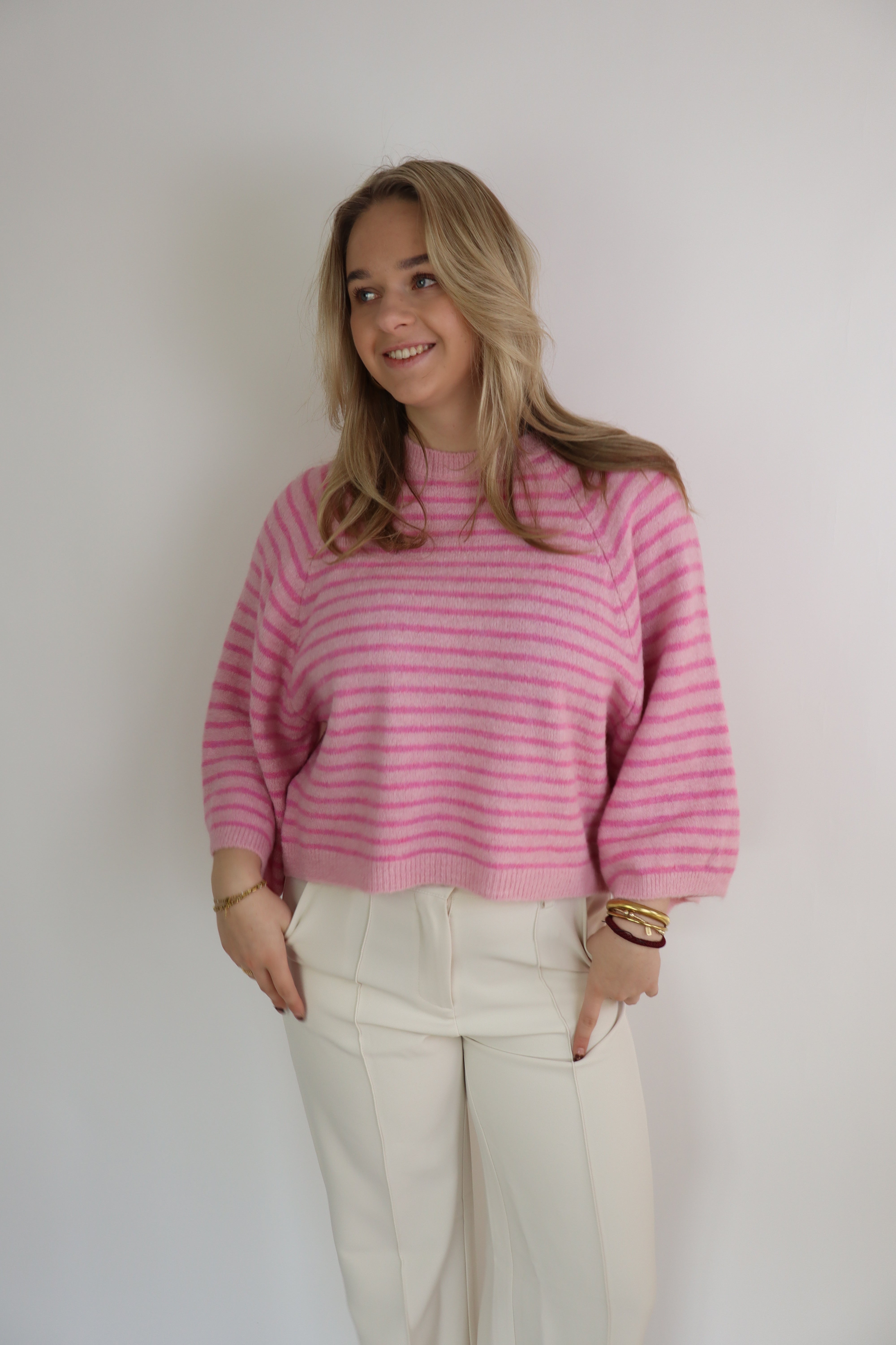 Cozy Striped Top Roze