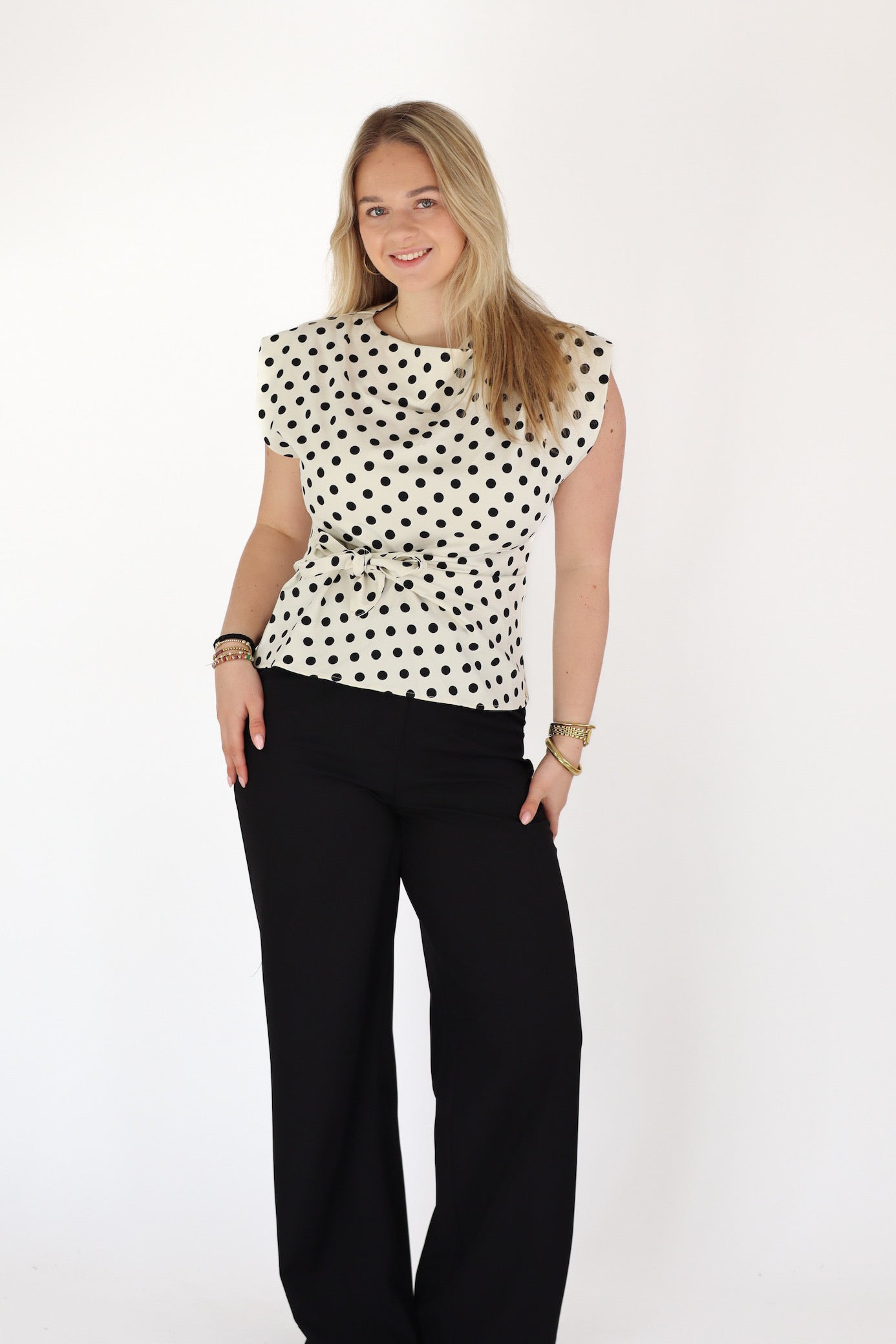 Britt Stippen Top Wit/Zwart