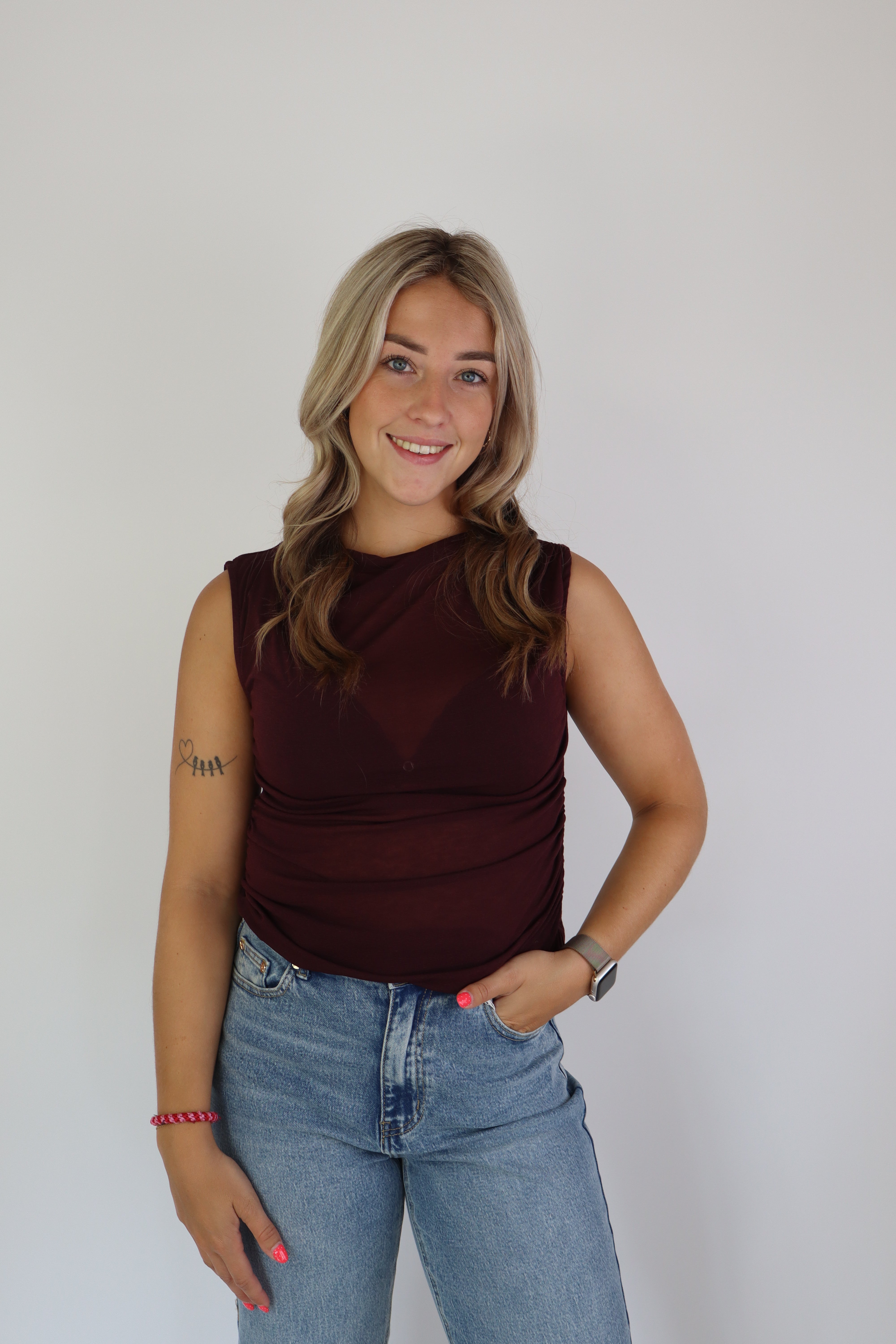 Ambika Mesh Top Bordeaux