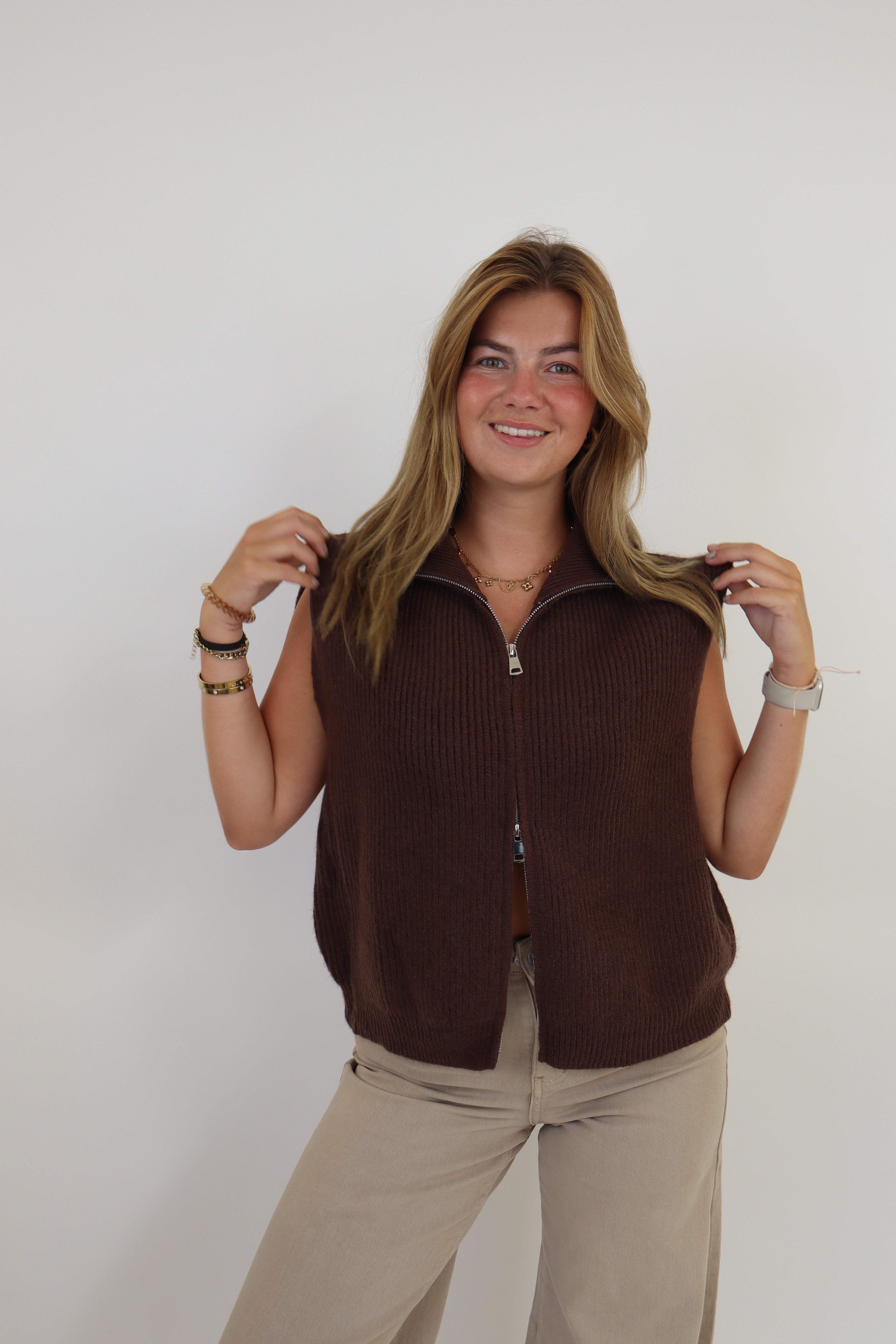 Alexandra Zipped Gilet - Brown