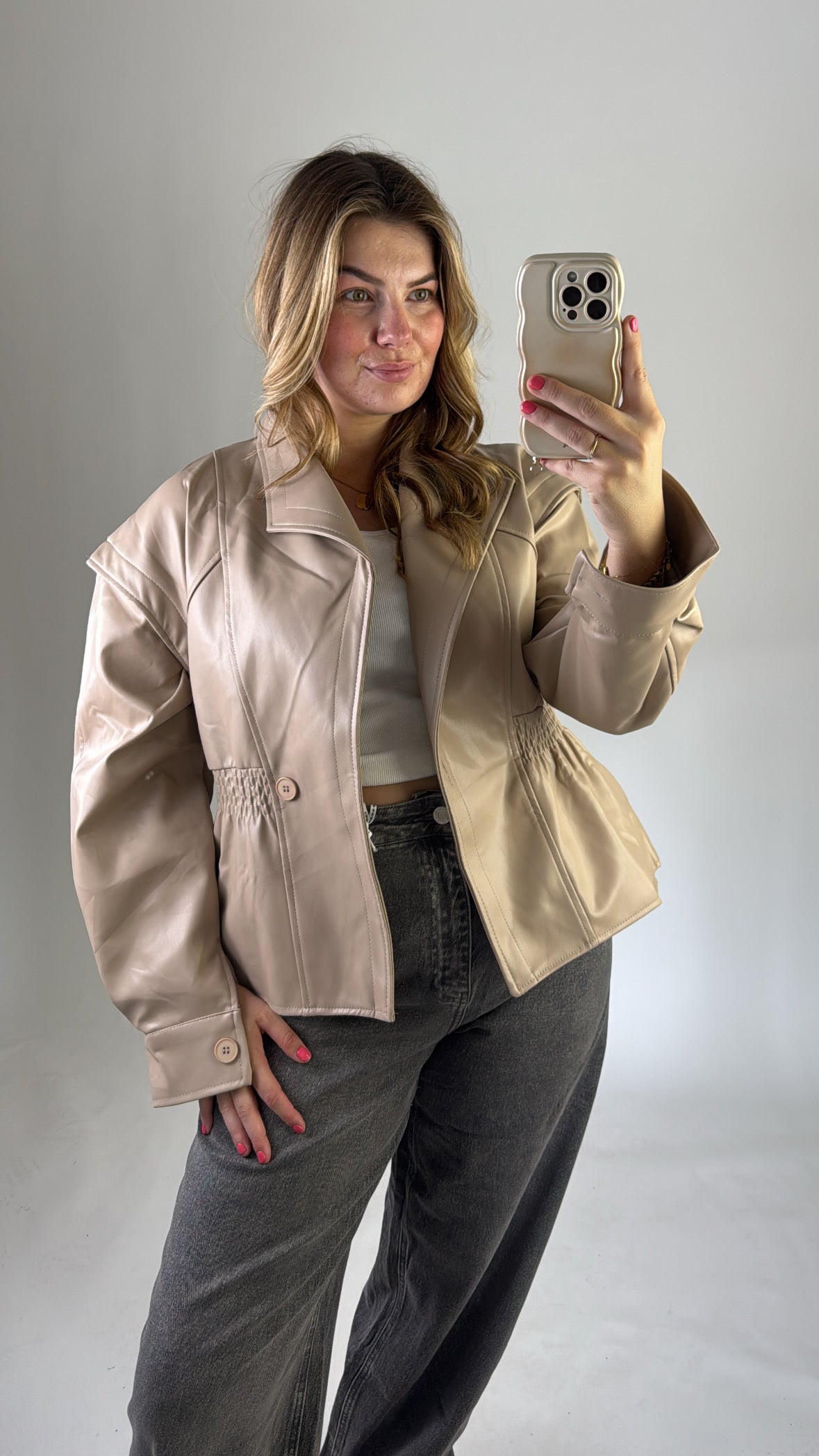 Roos Leather Jacket Beige