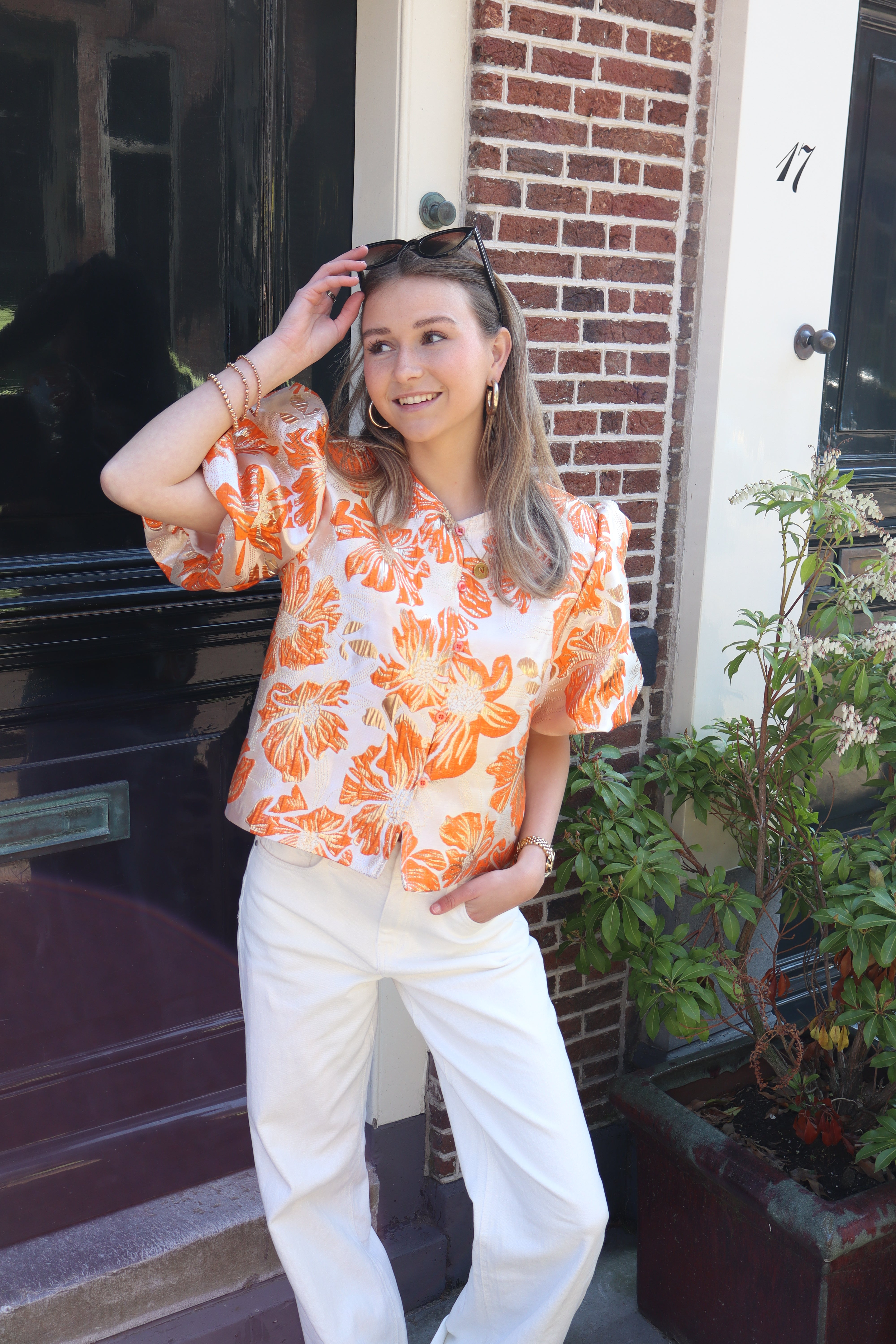 Lisa Printed Top Short Sleeve Orange