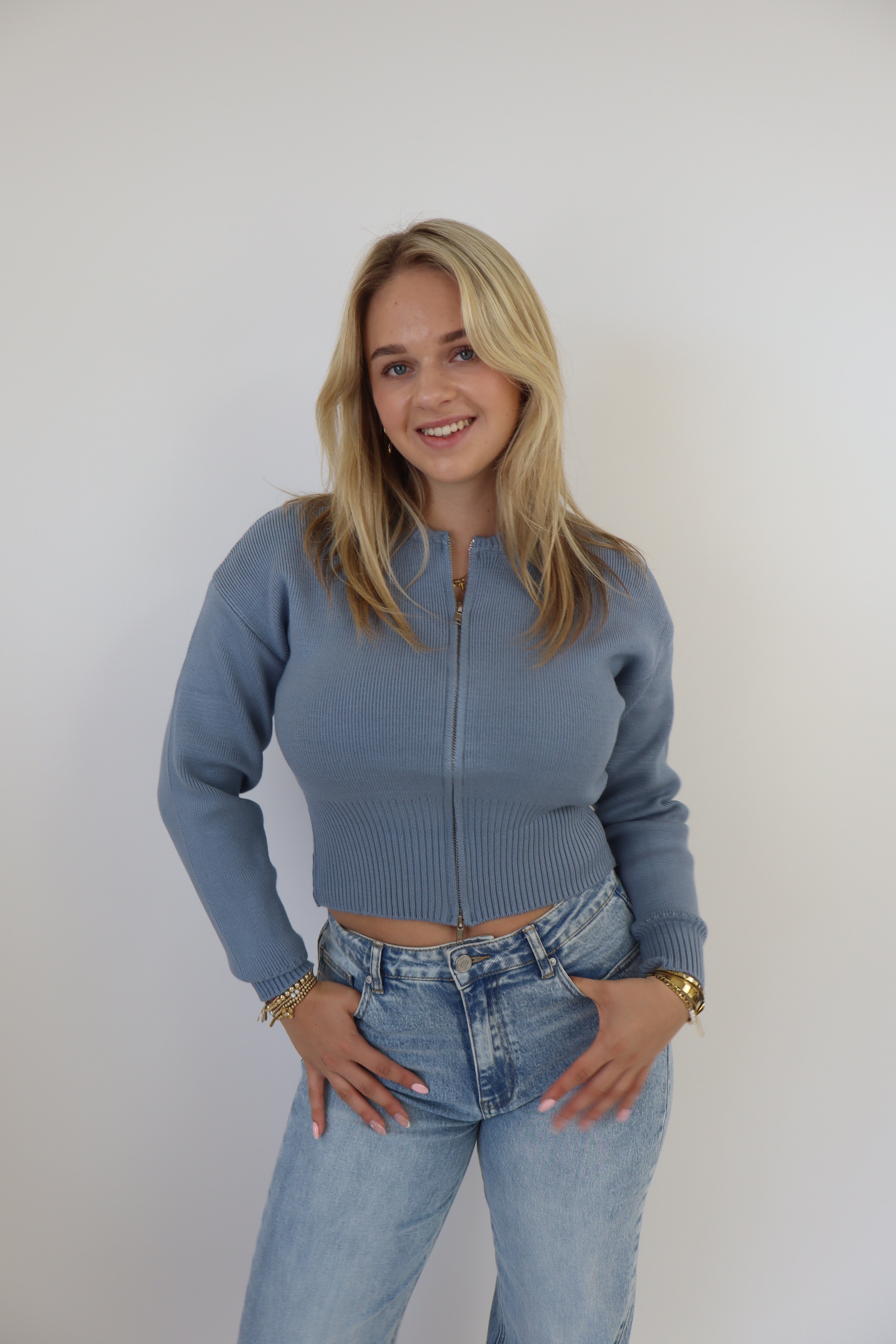 Femke Zip Cardigan - Licht Blauw