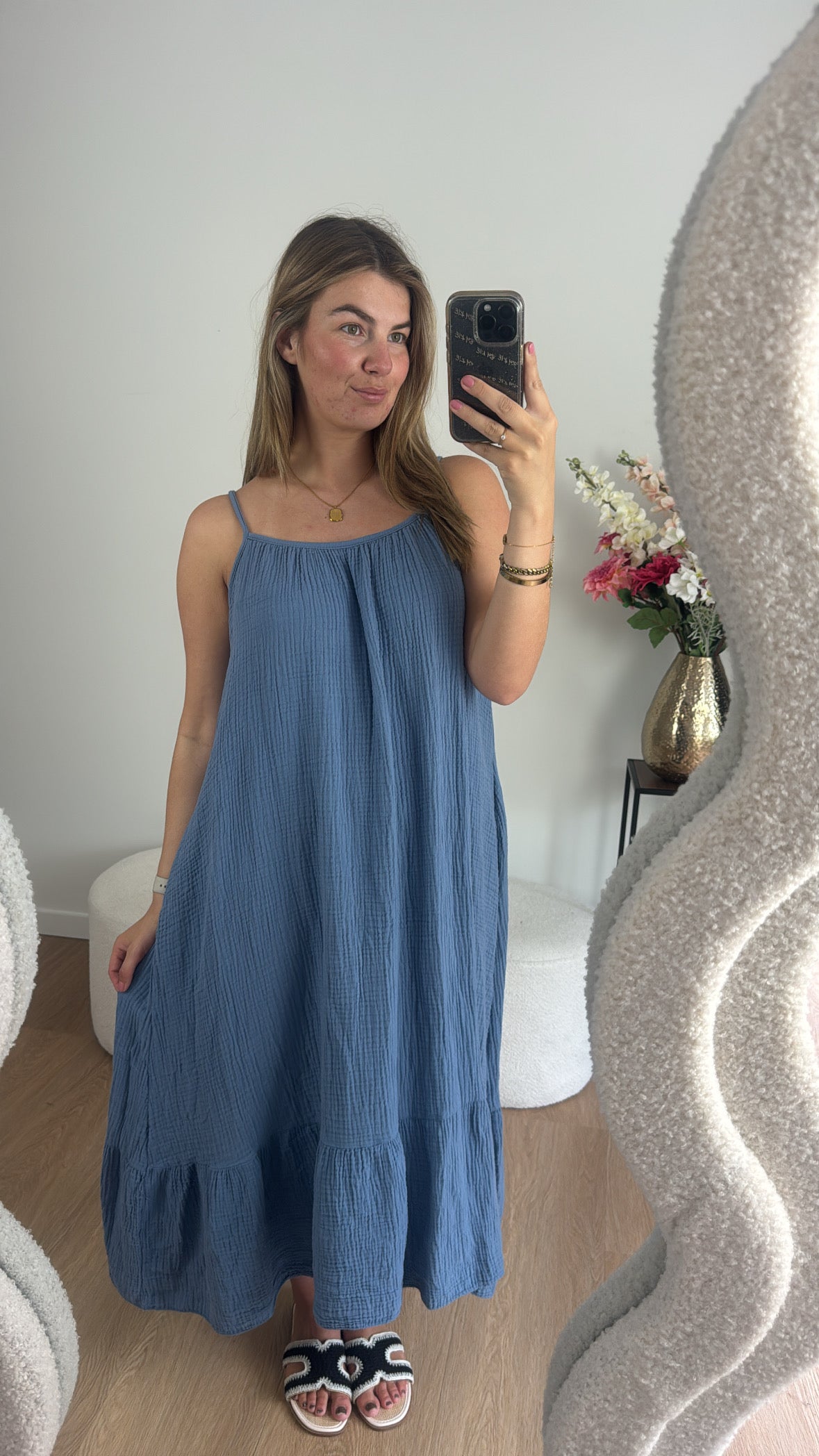 Jamy Katoenen Jurk Blauw