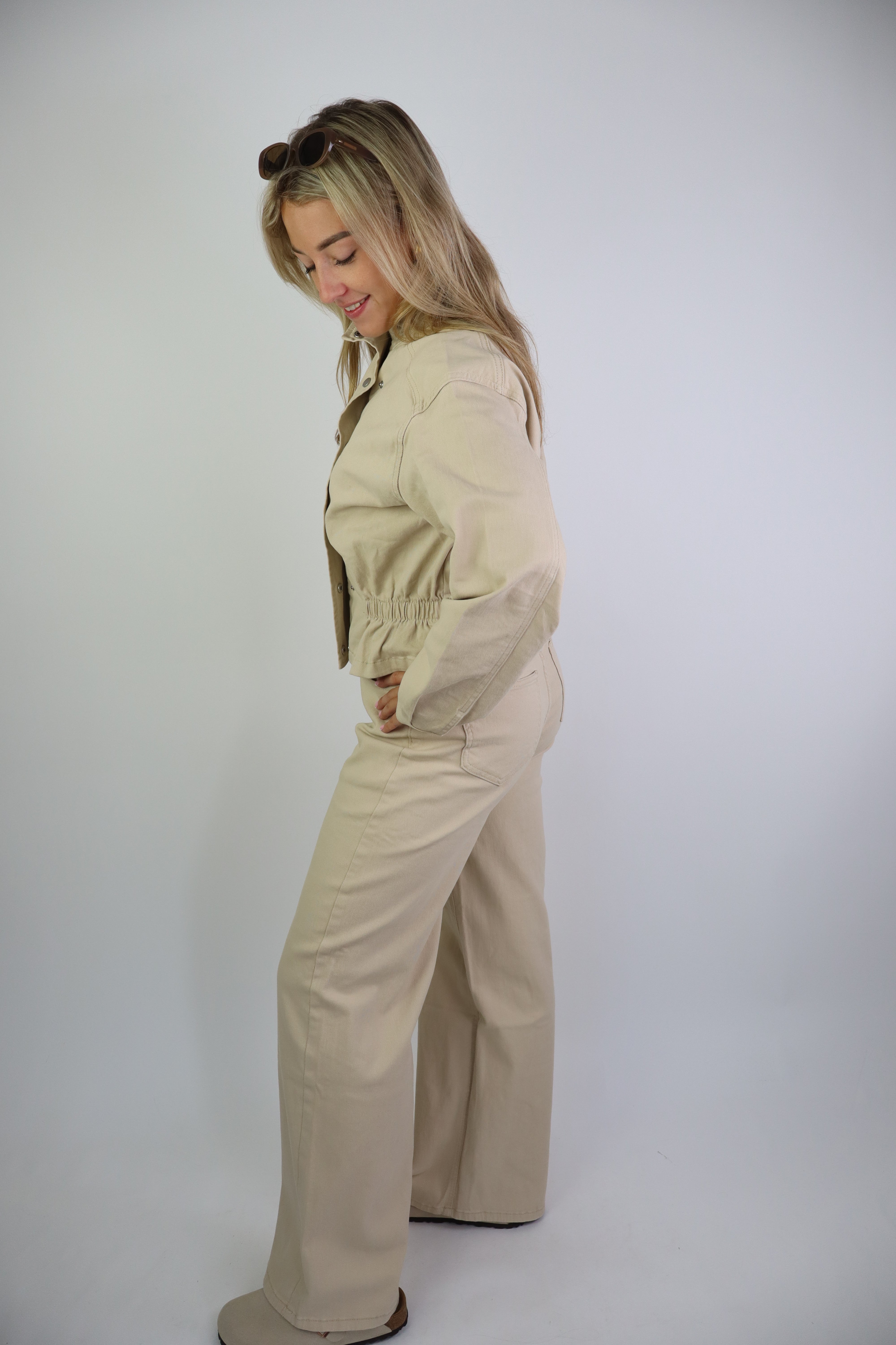 Fenne Wide Leg Jeans Stretch Beige