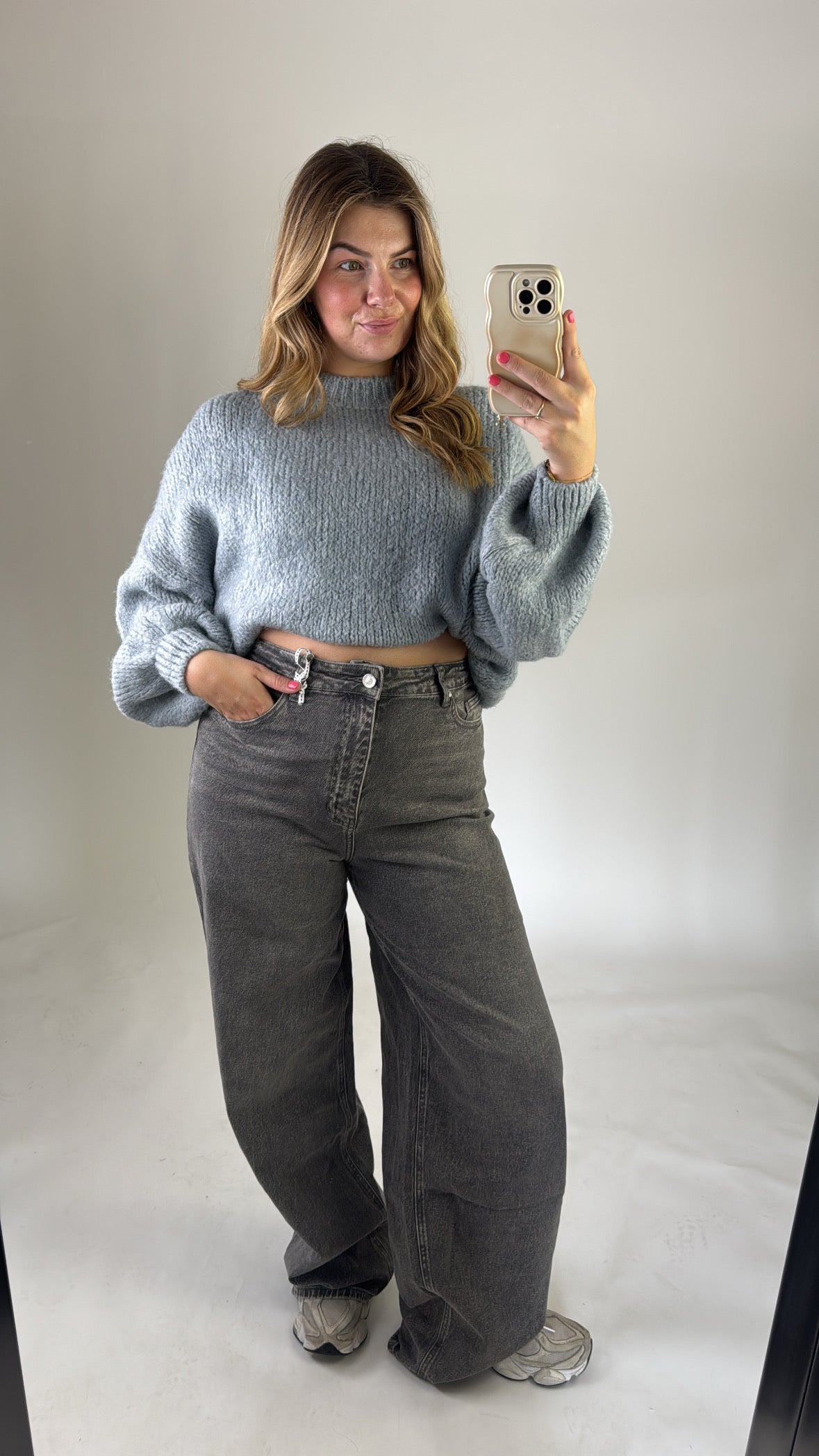 Baggy Wide Leg Jeans Tall Grey W3855-G