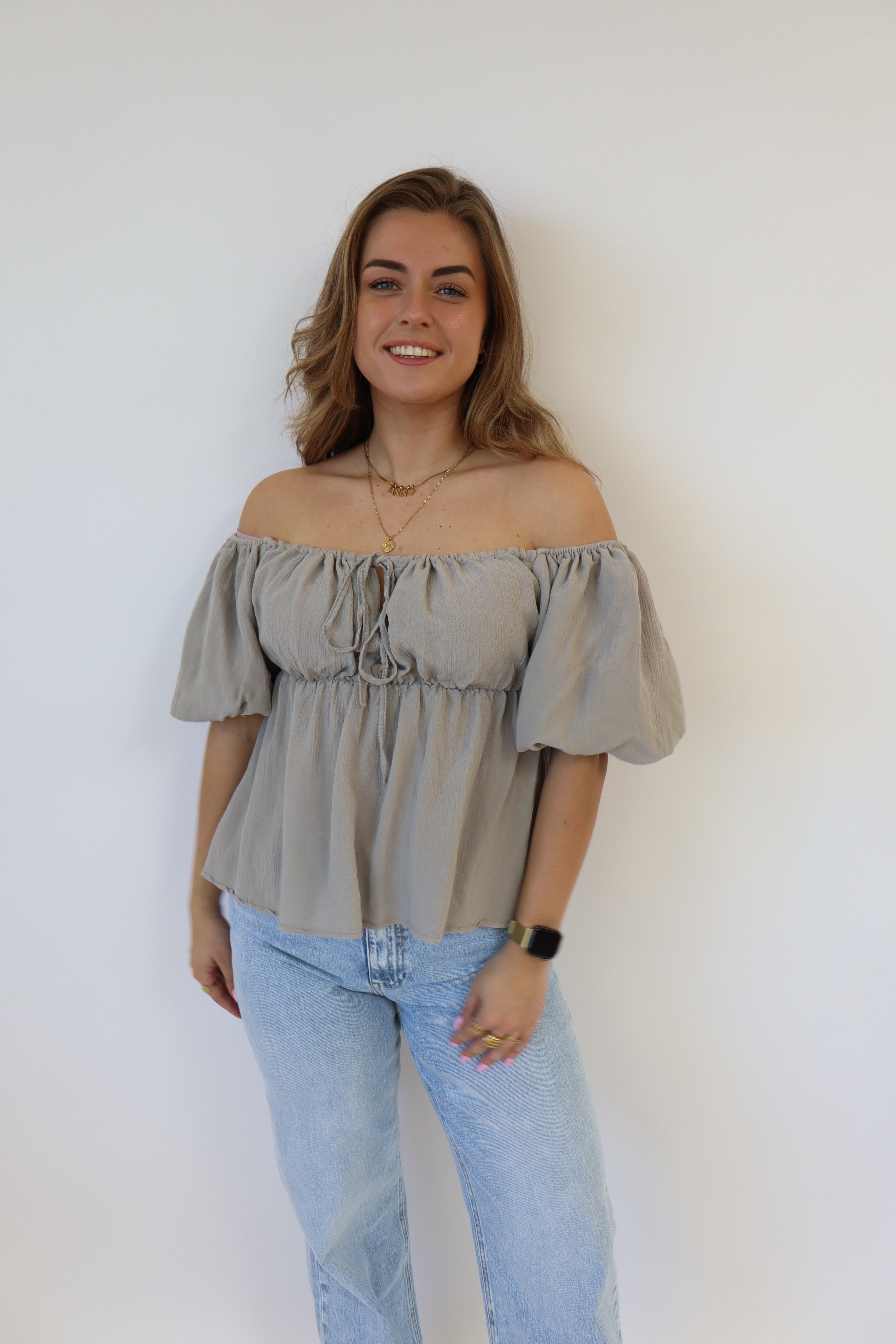 Off Shoulder Top Taupe