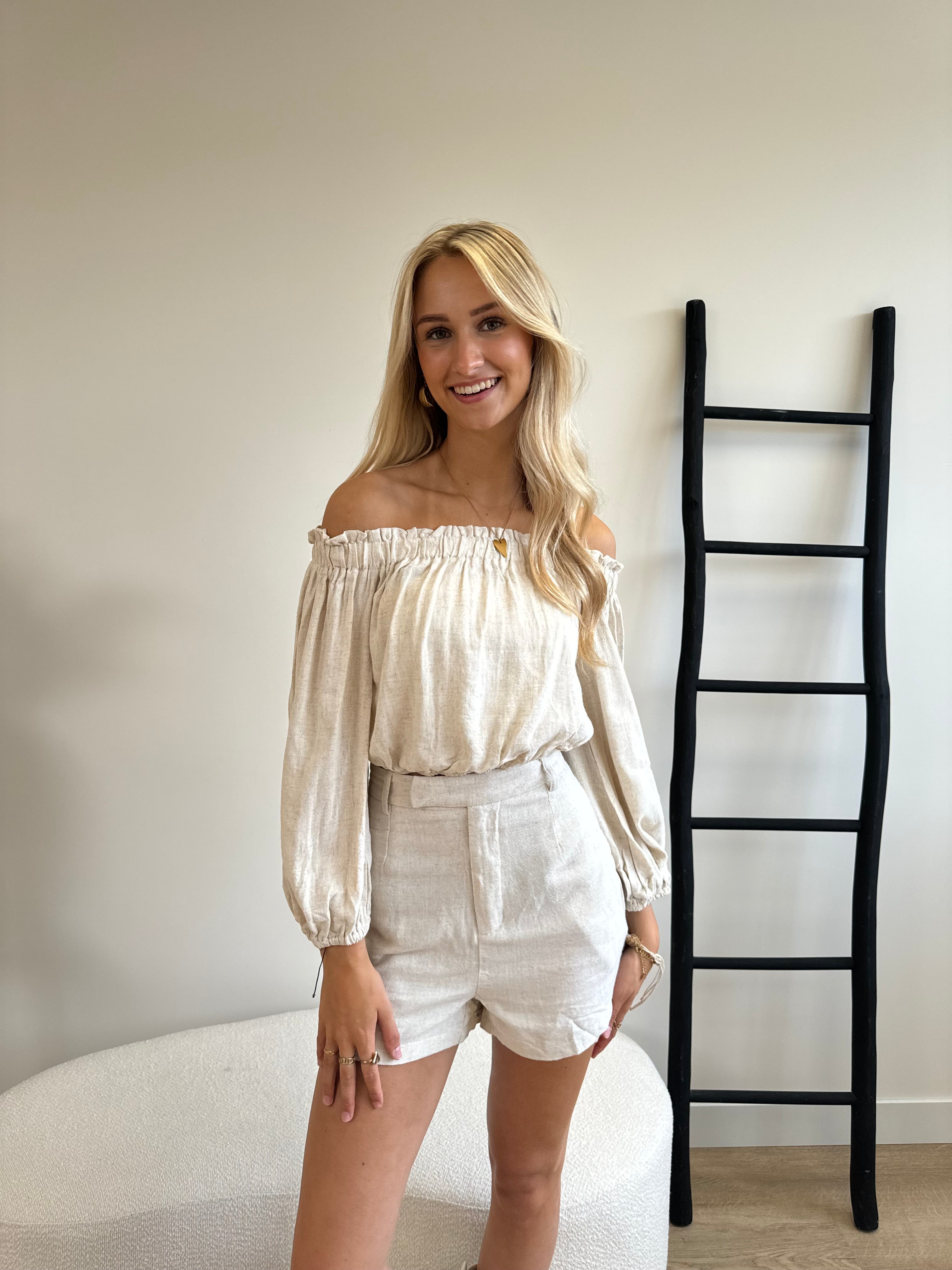 Linnen Off Shoulder Top Beige