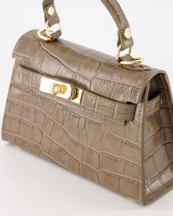 Grace Leather Bag Croco Taupe