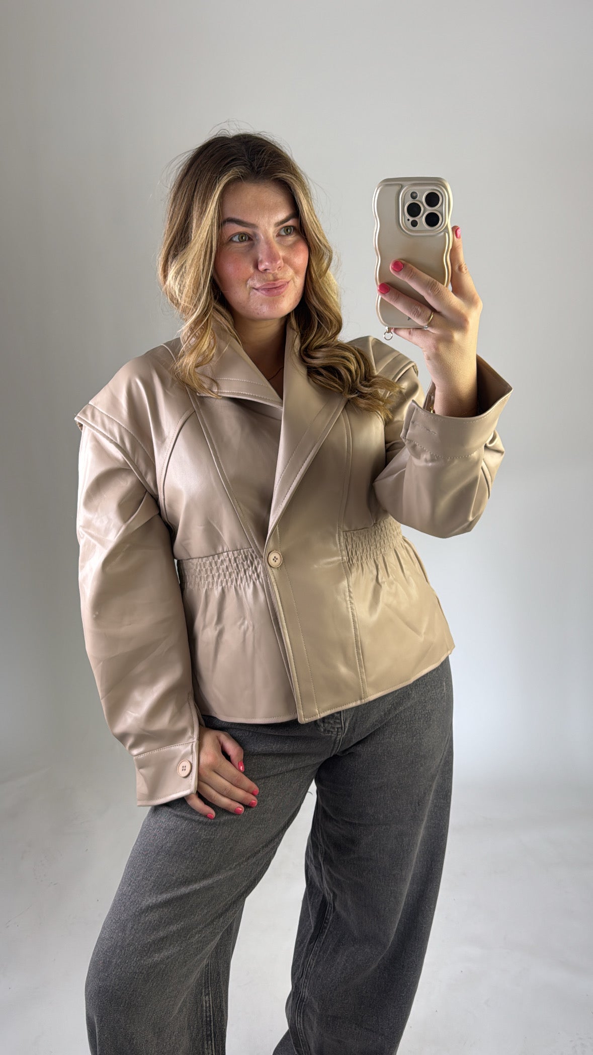 Roos Leather Jacket Beige