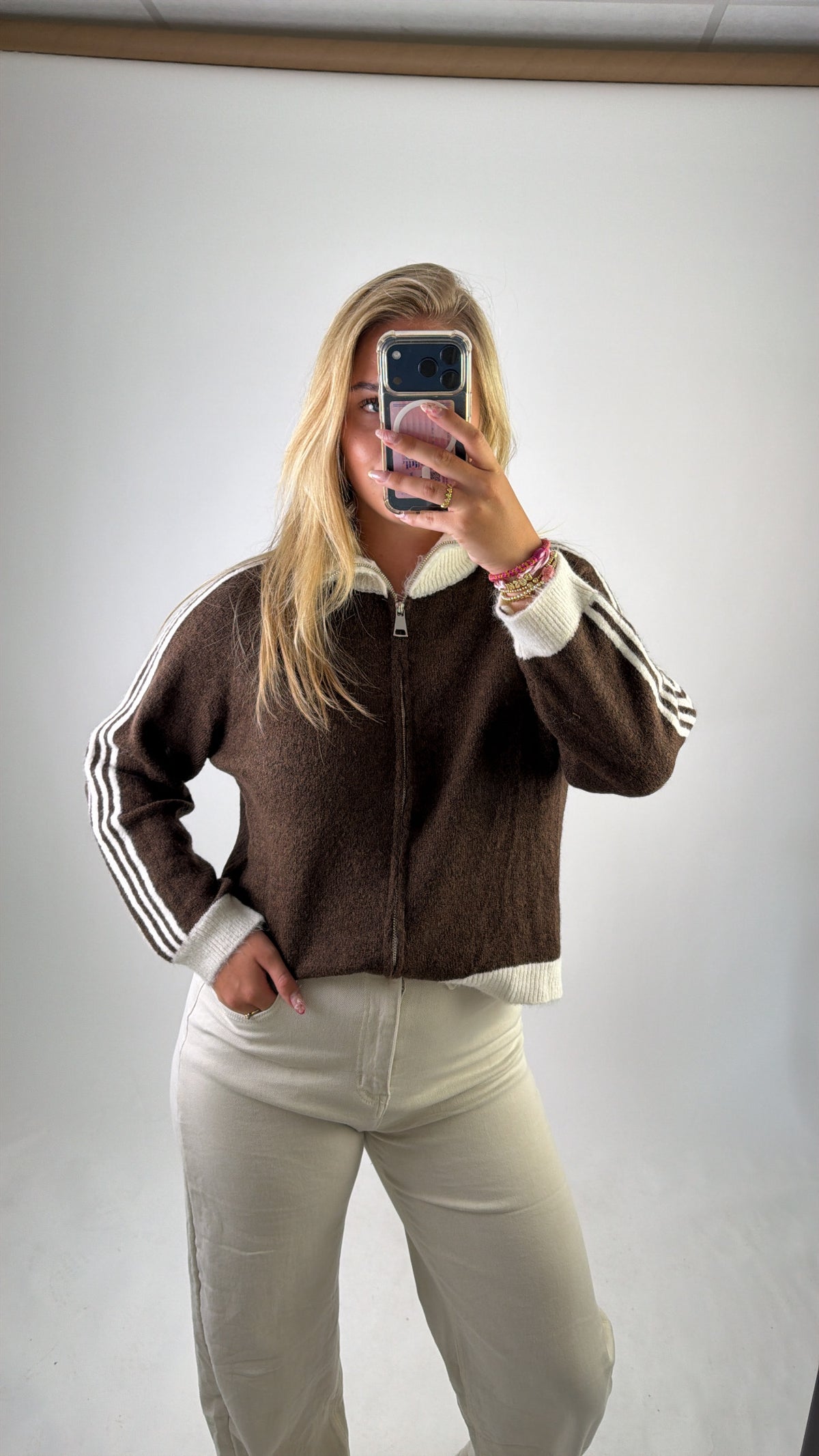 Ambika Striped Cardigan Dark Brown/White
