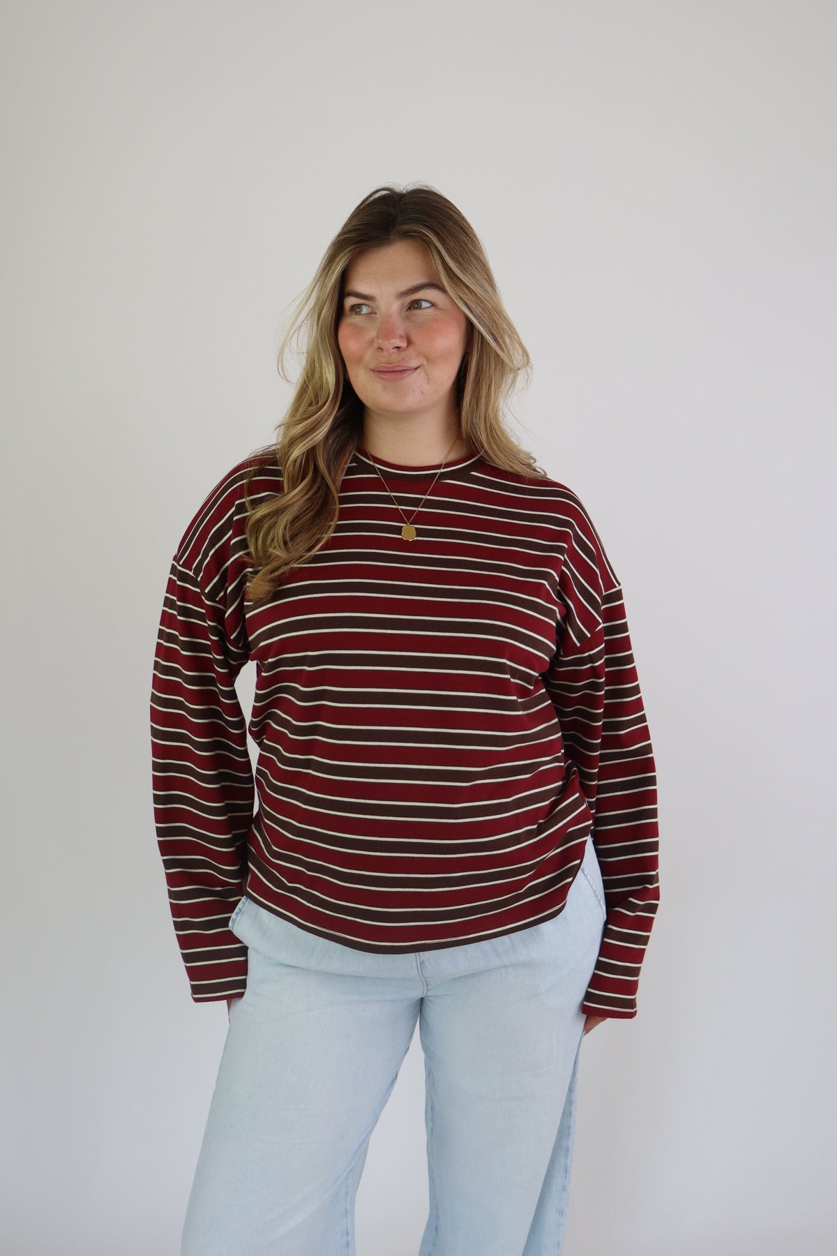 Amy Striped Longsleeve Bordeaux/Brown