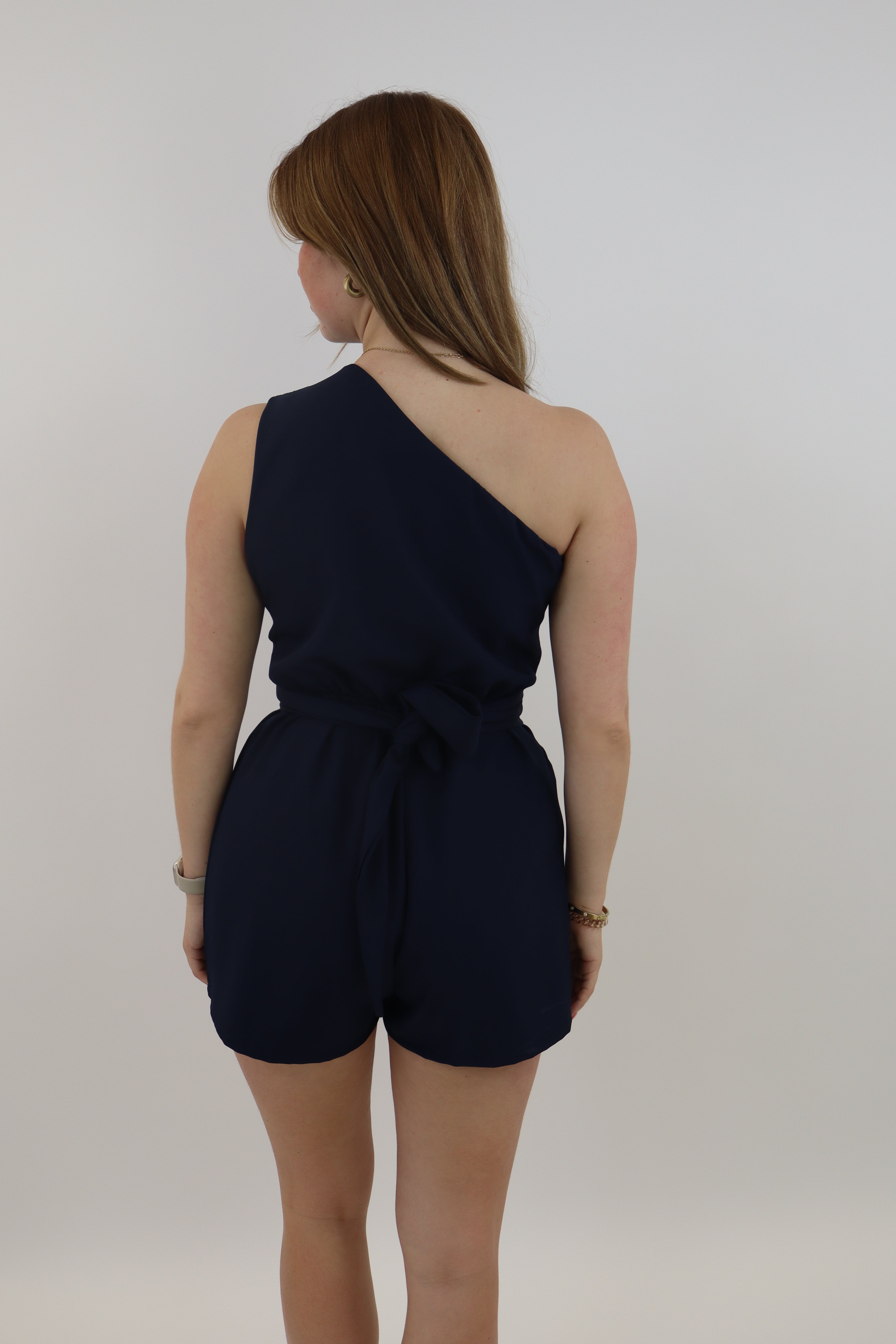 Alysha One Shoulder Playsuit Navy
