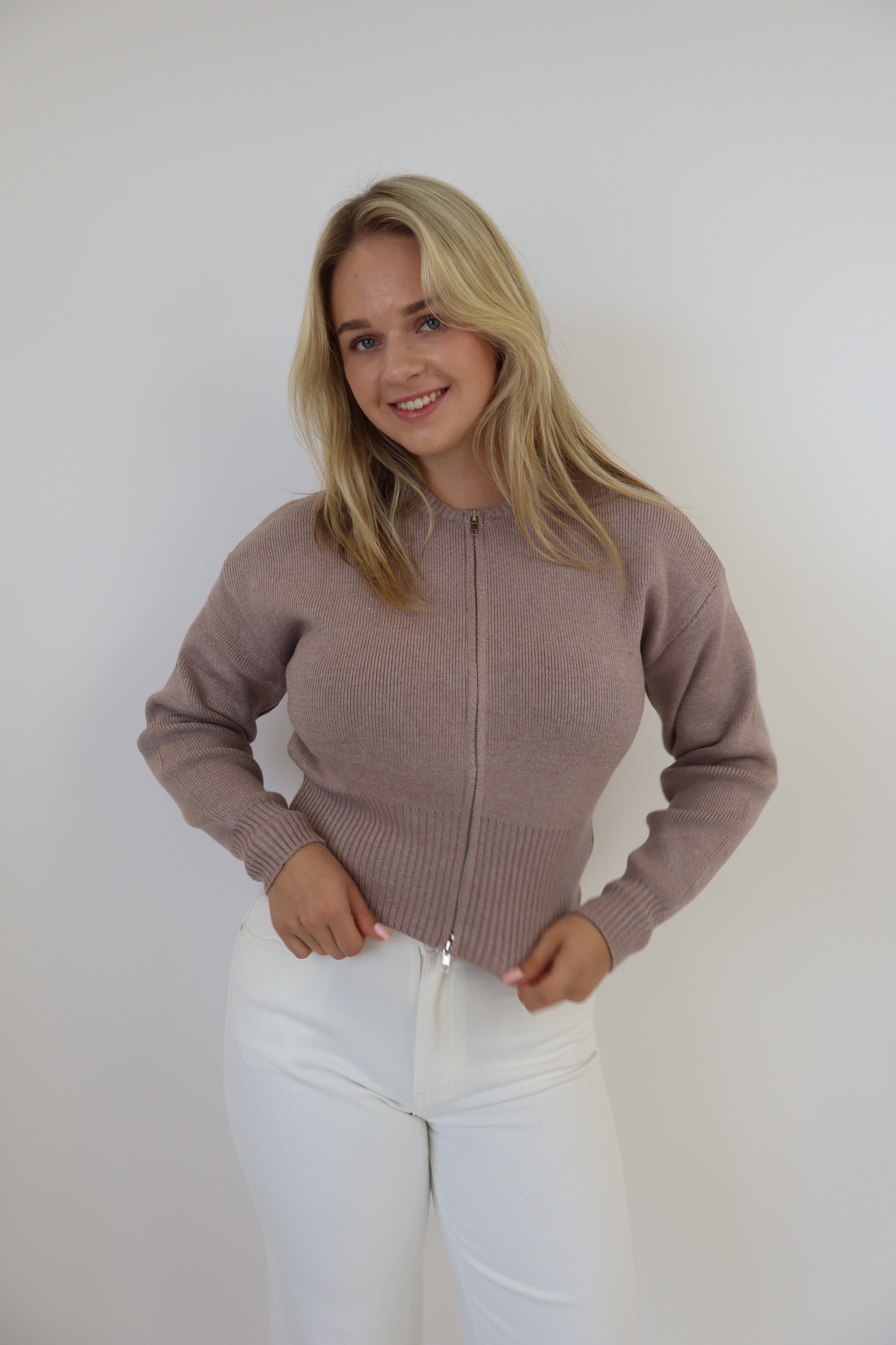 Femke Zip Cardigan - Taupe