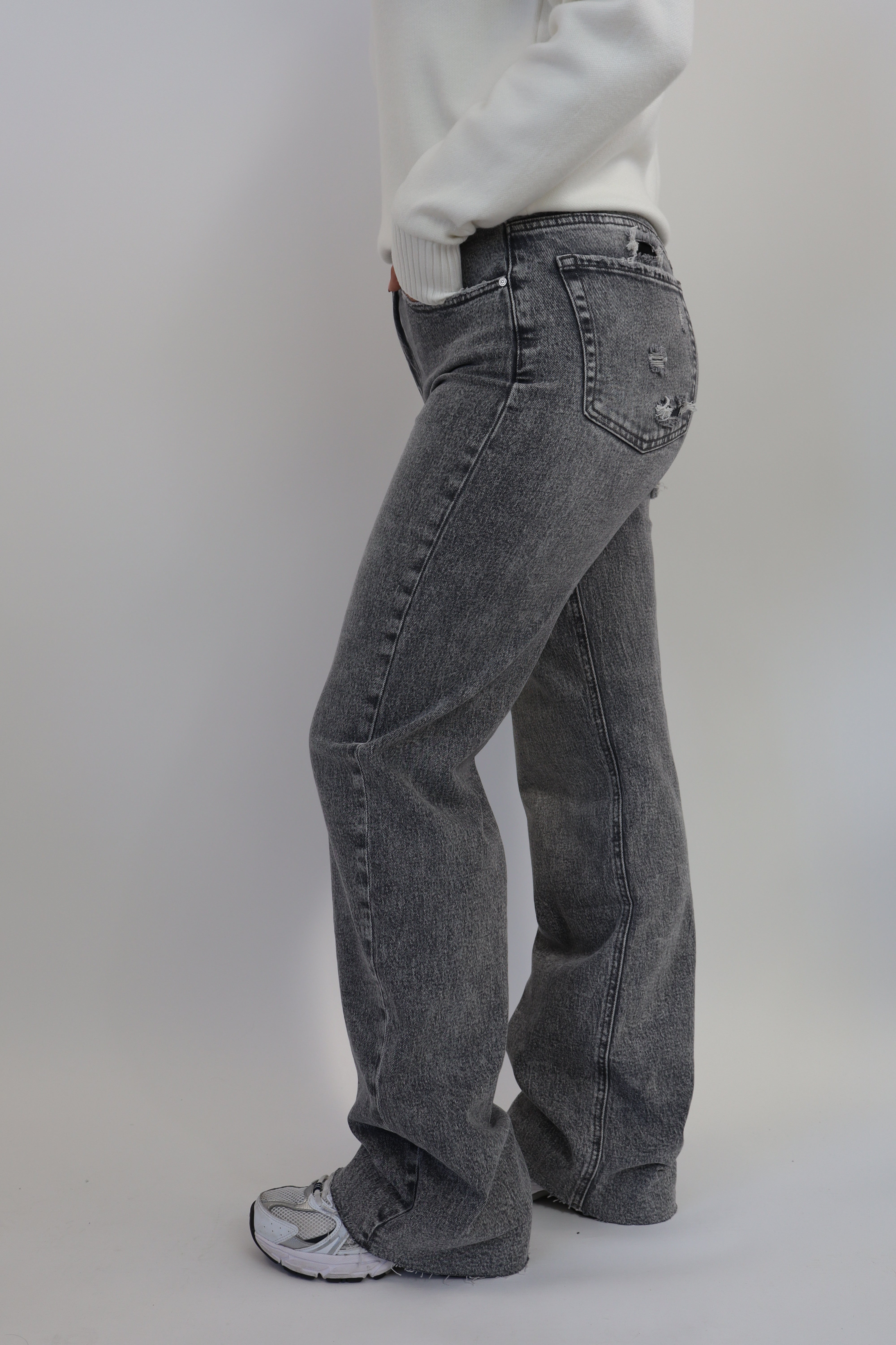 Destroyed Tall Wide Leg Jeans Grey - BK3863