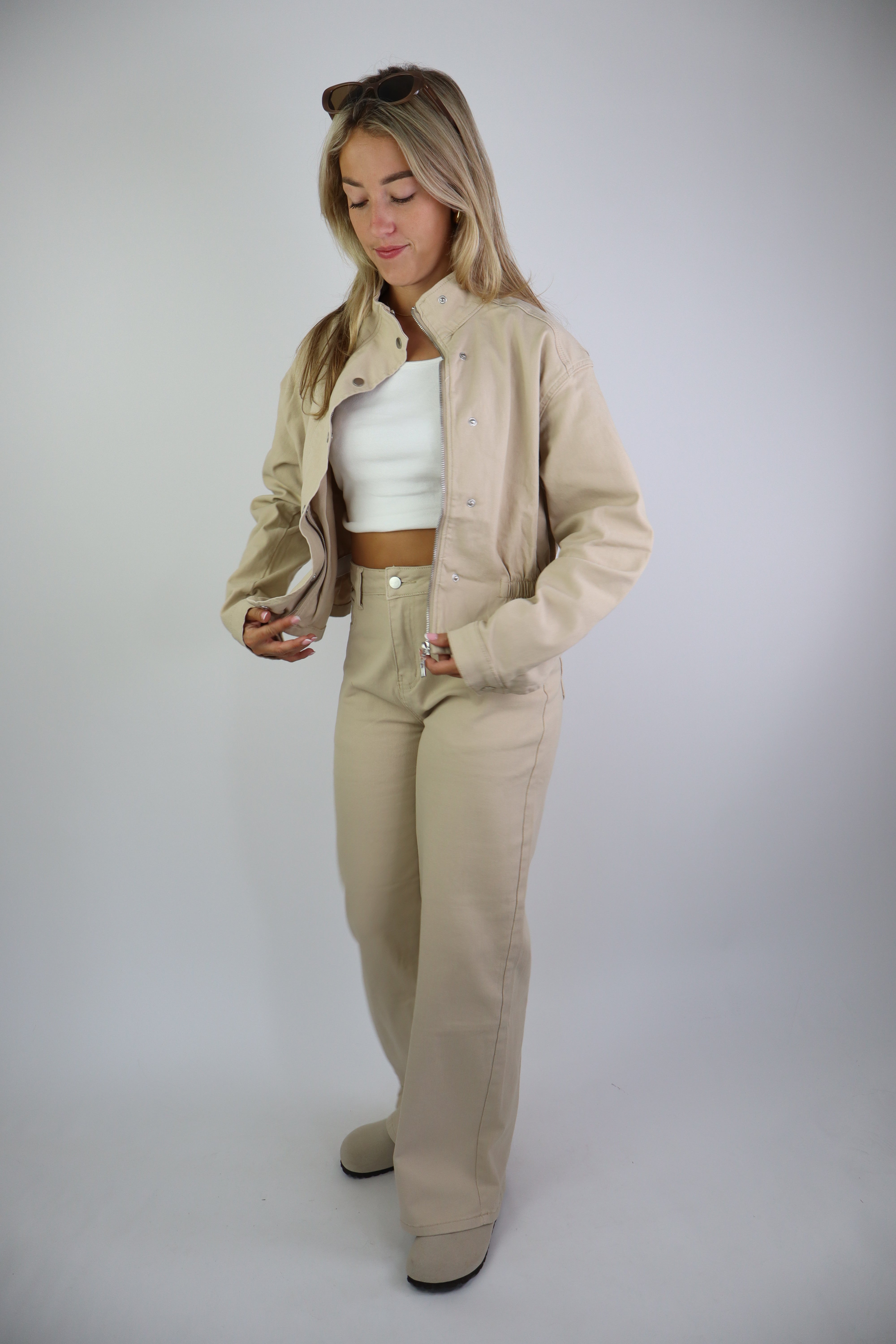 Fenne Wide Leg Jeans Stretch Beige