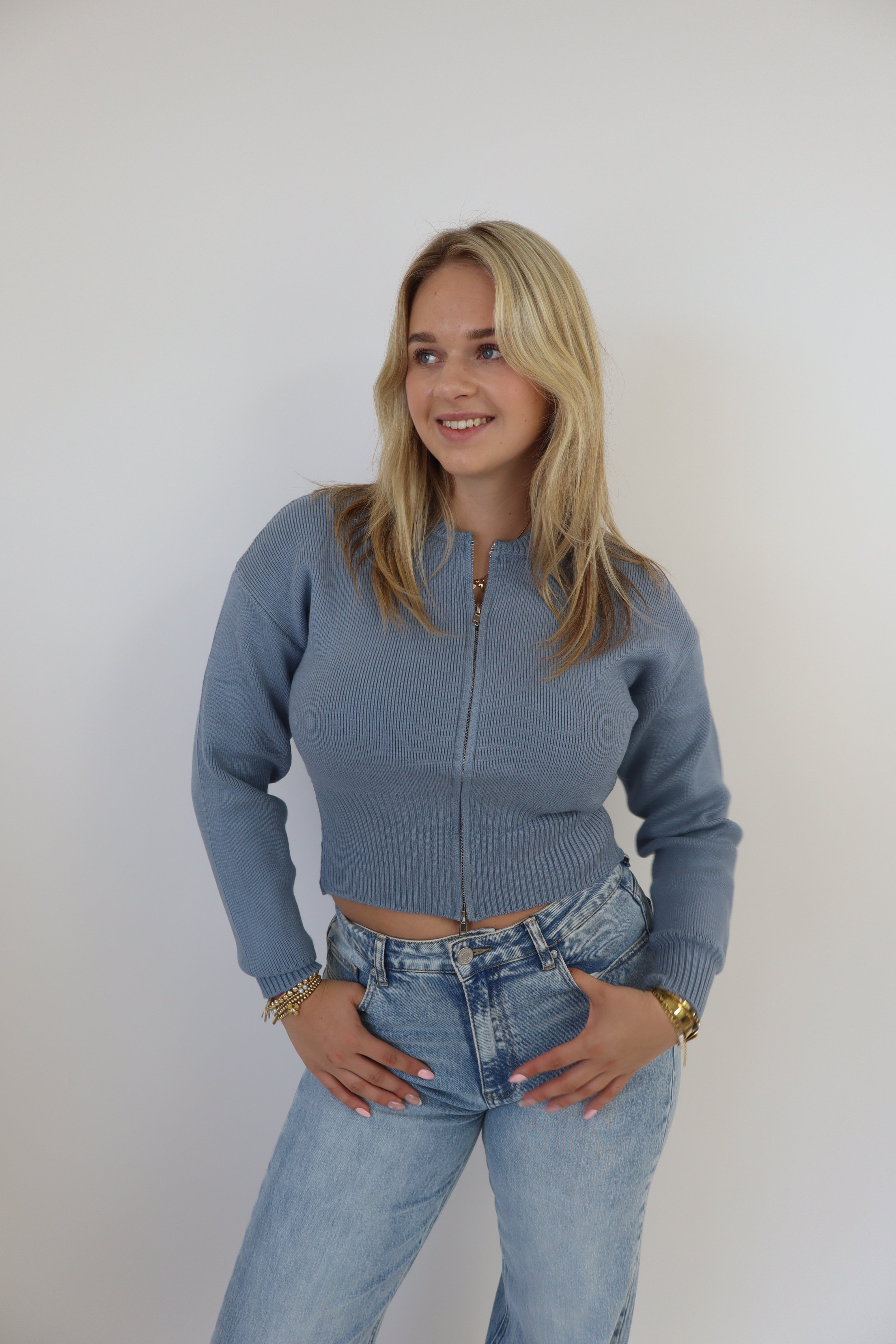 Femke Zip Cardigan - Licht Blauw