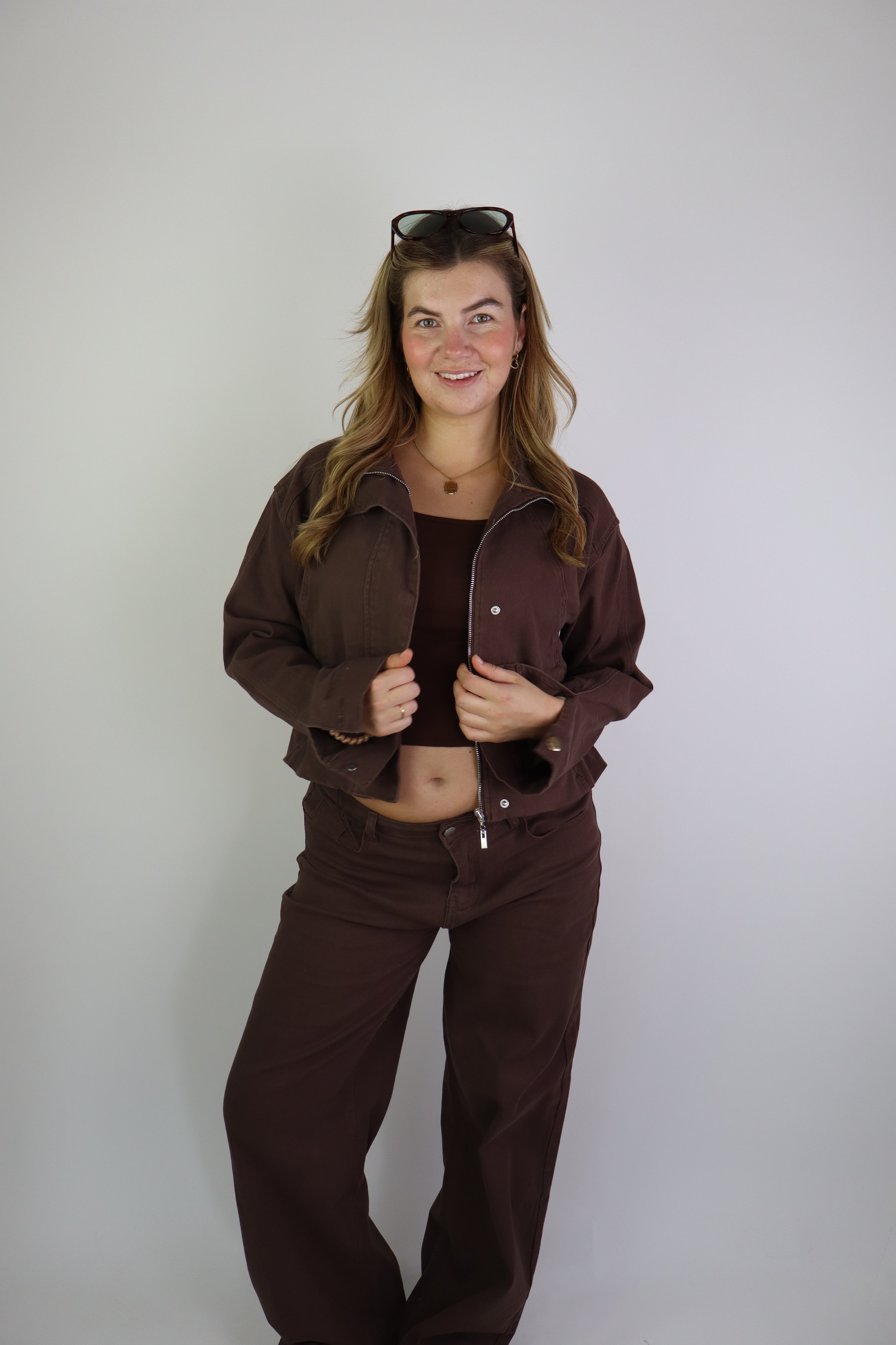 Fenne Wide Leg Jeans Stretch Brown