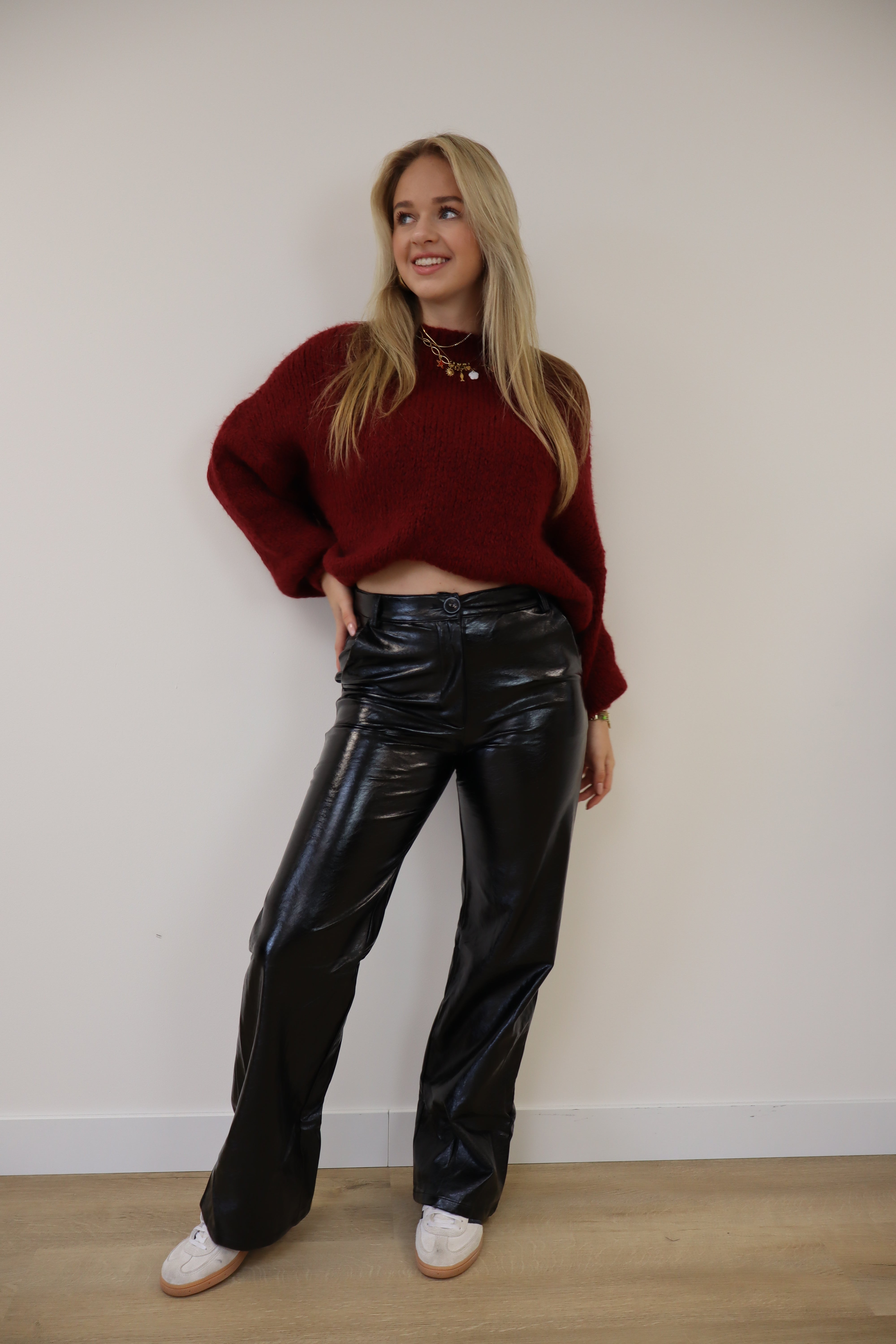 Straight Leg Leather Pants Black