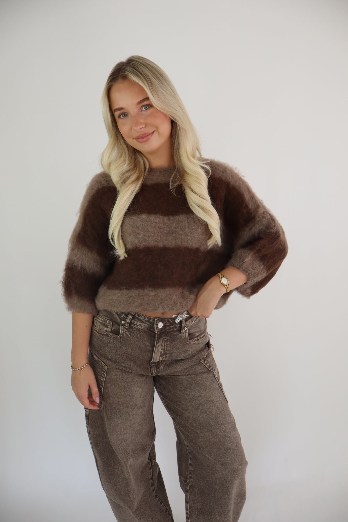 Fluffy Striped Knit Brown/Taupe