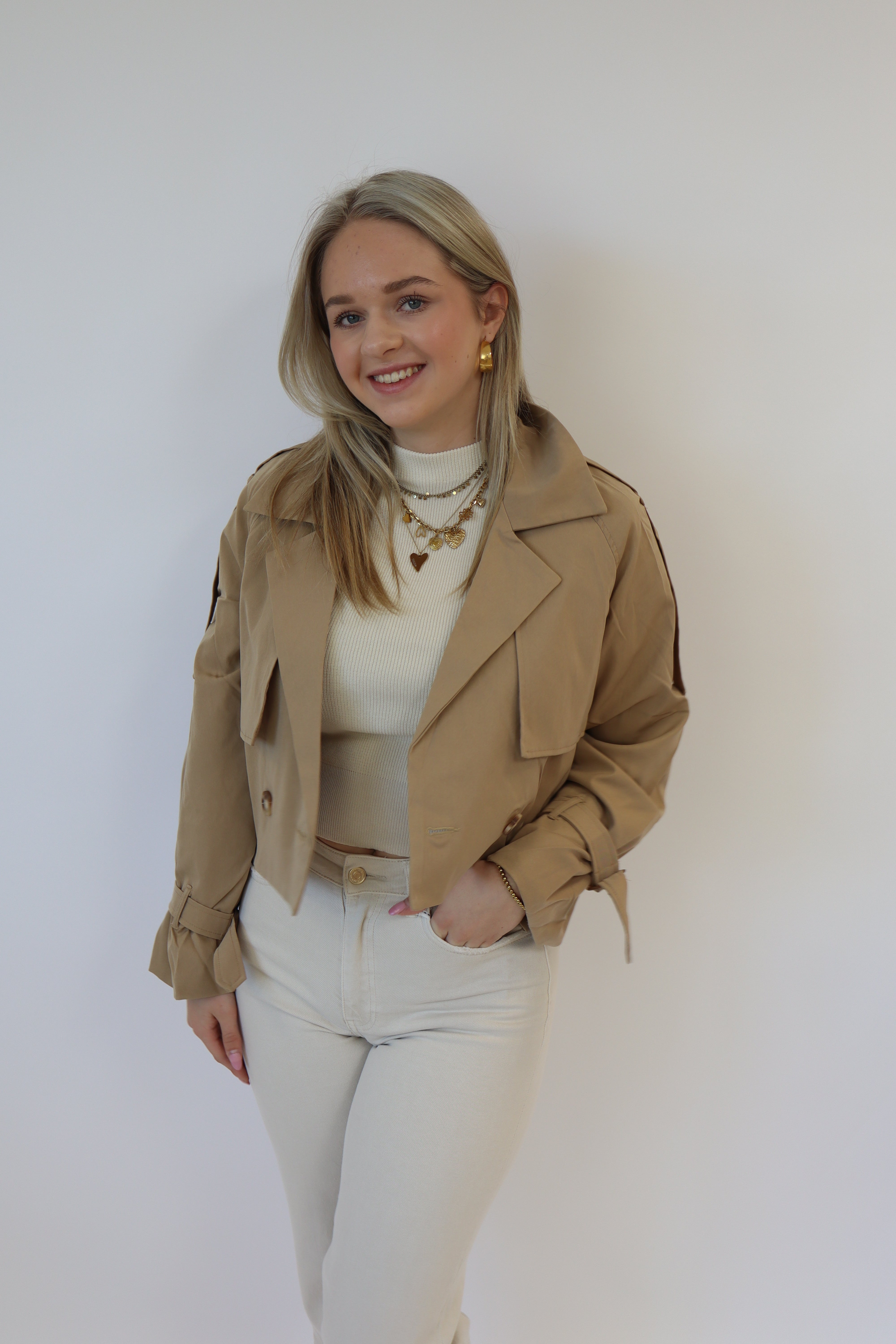 Cropped Trench Coat Camel