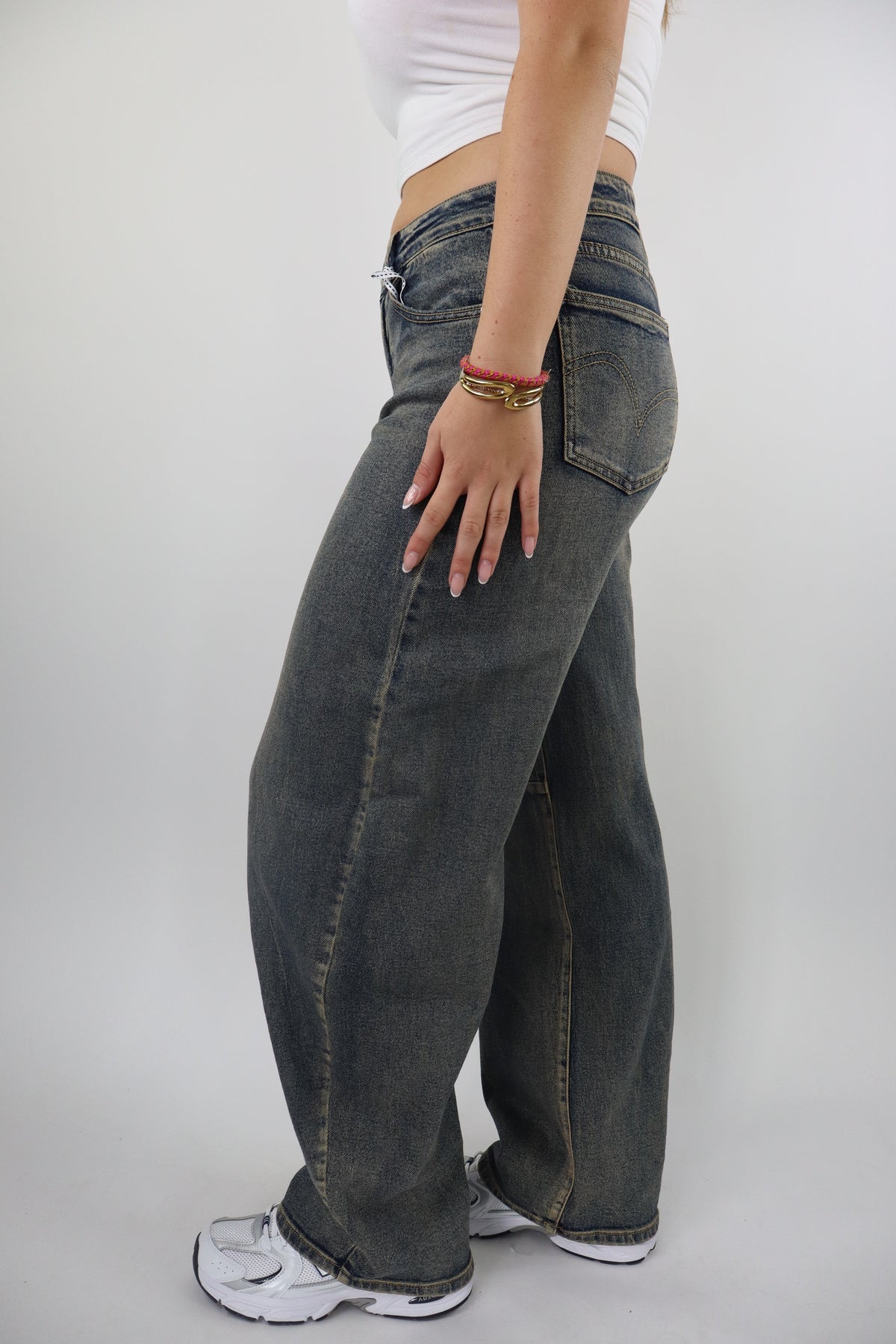 Jolein Dark Washed Barrel Jeans W3717-10