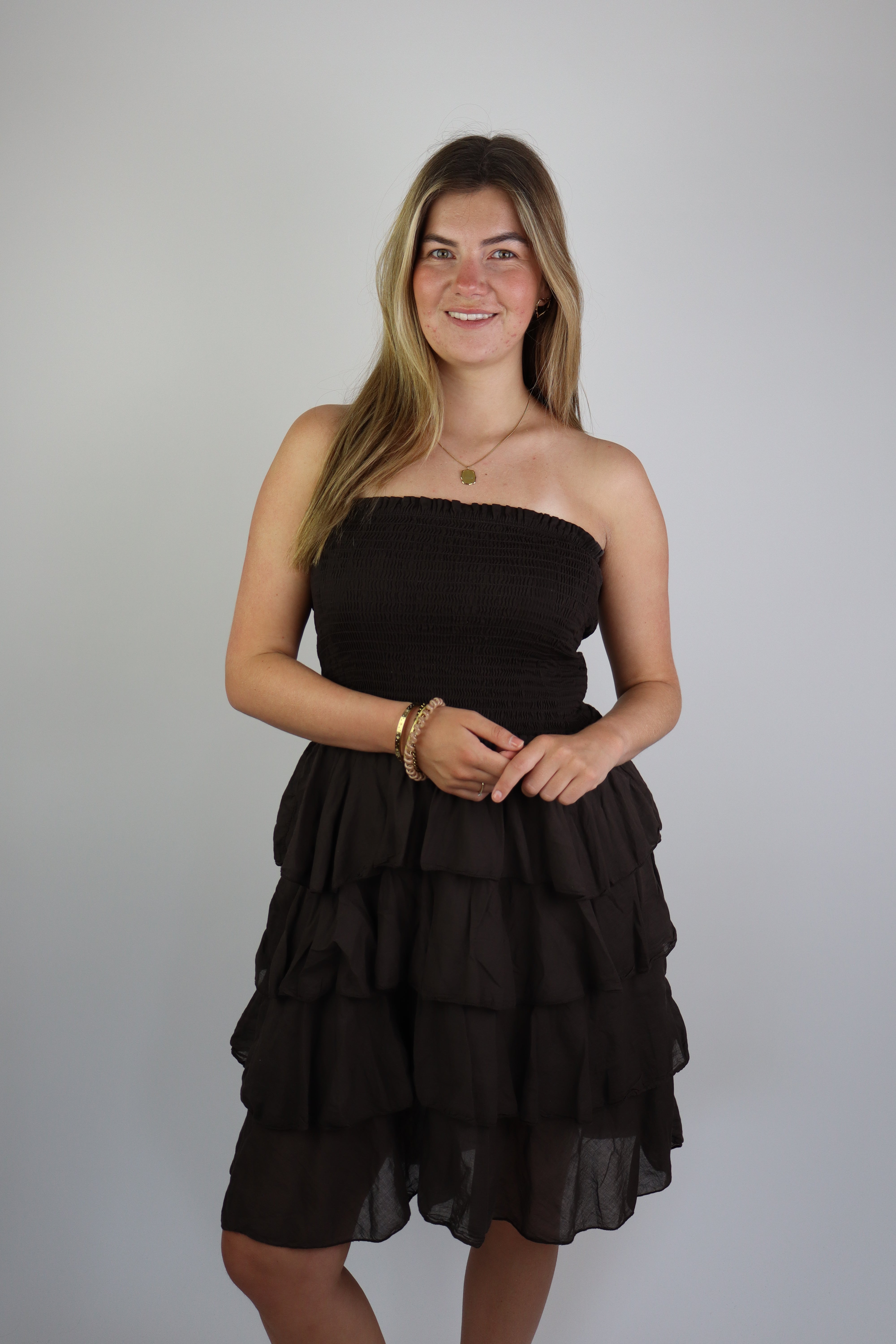 Dilara Ruffle Dress Brown