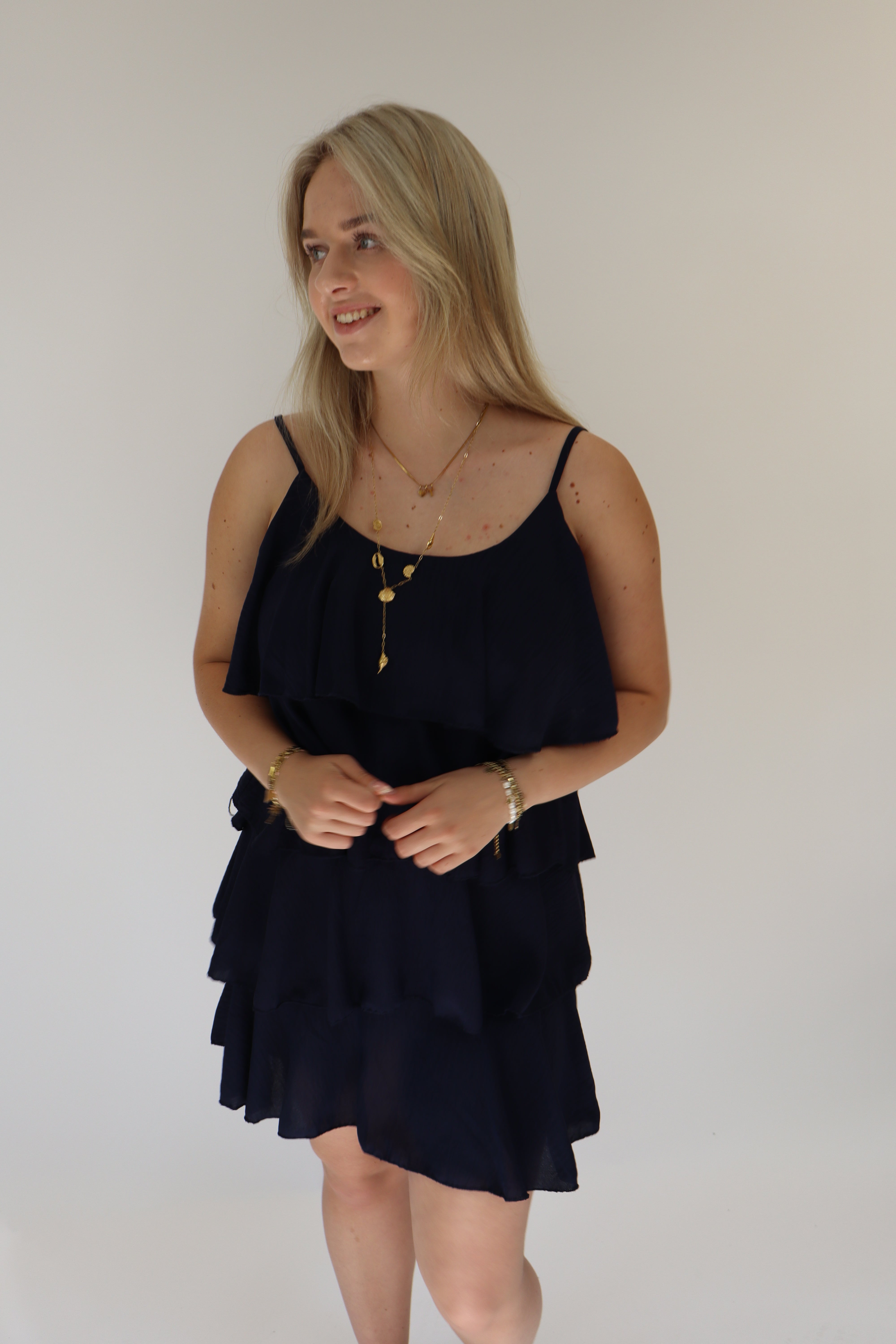 Djamilla Ruffle Jurk Navy