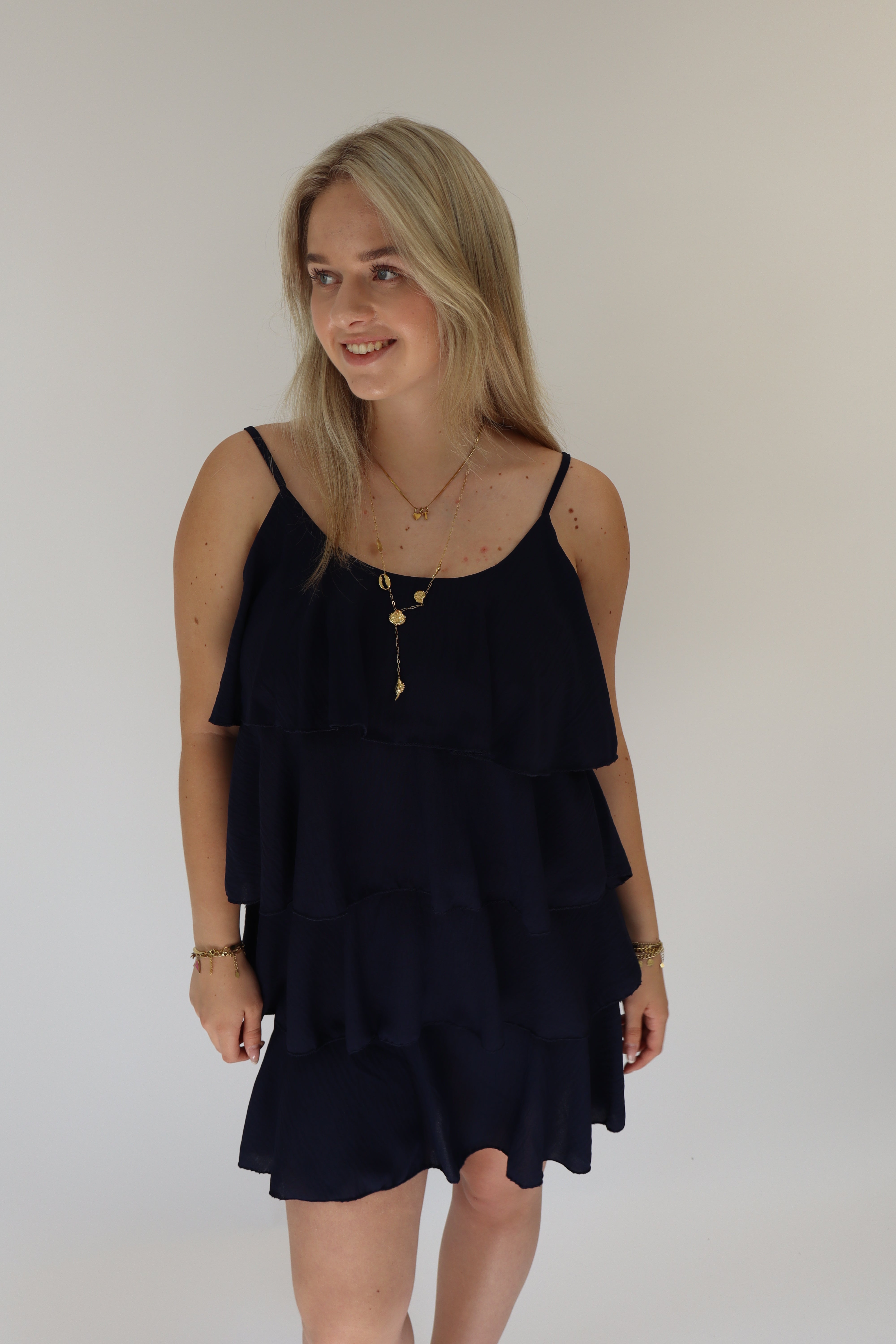 Djamilla Ruffle Jurk Navy
