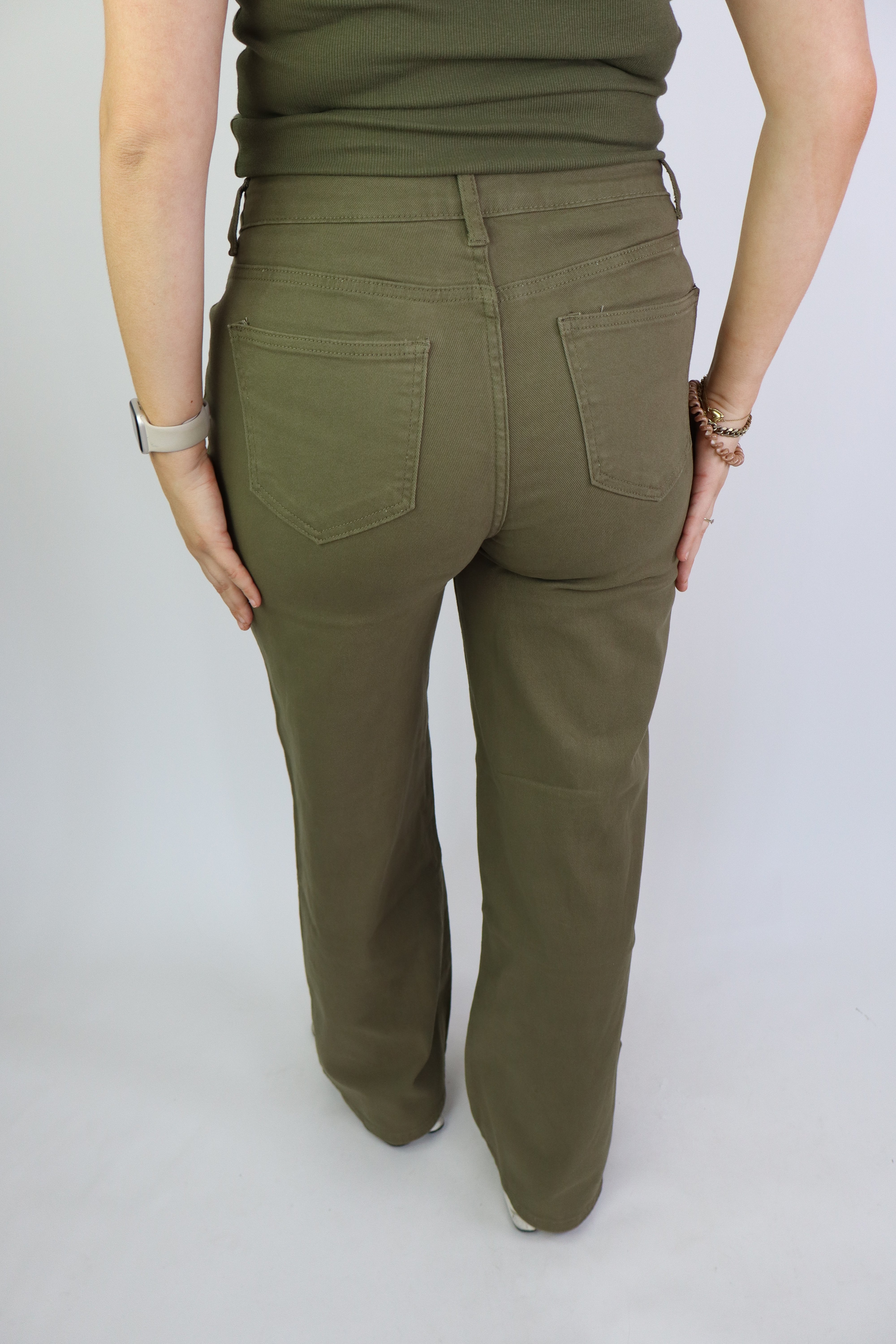 Fenne Wide Leg Jeans Stretch Khaki