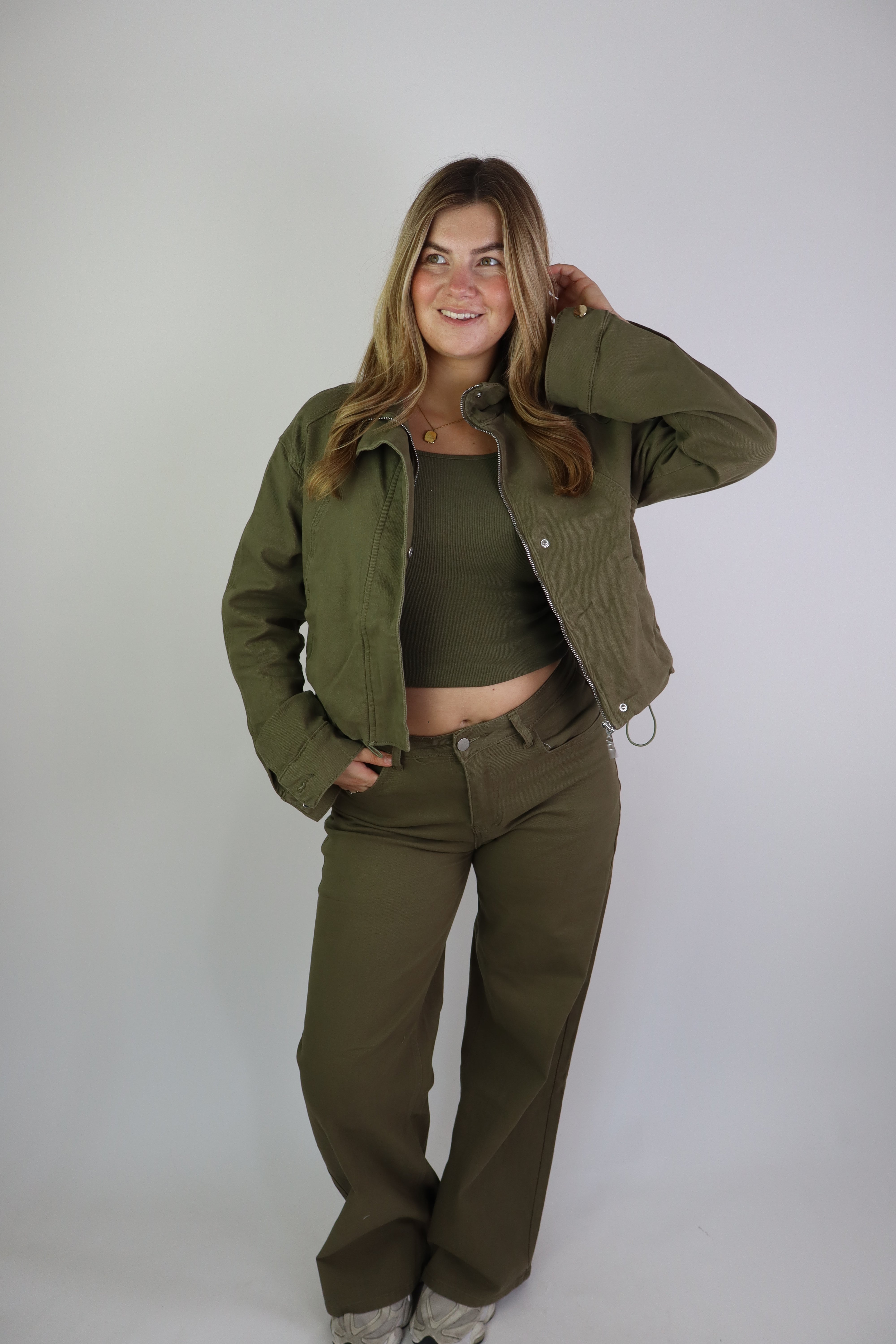 Fenne Wide Leg Jeans Stretch Khaki