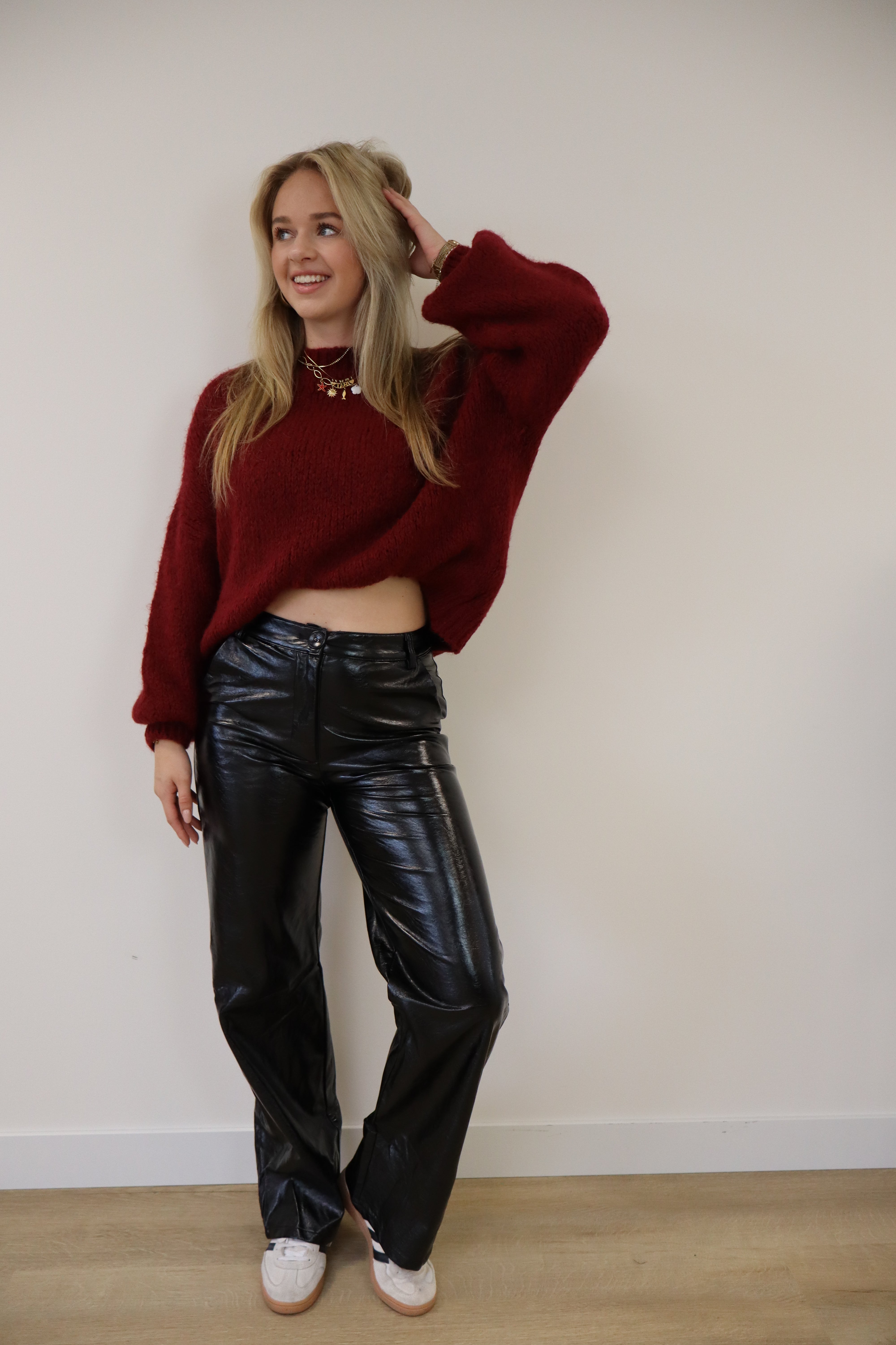 Straight Leg Leather Pants Black