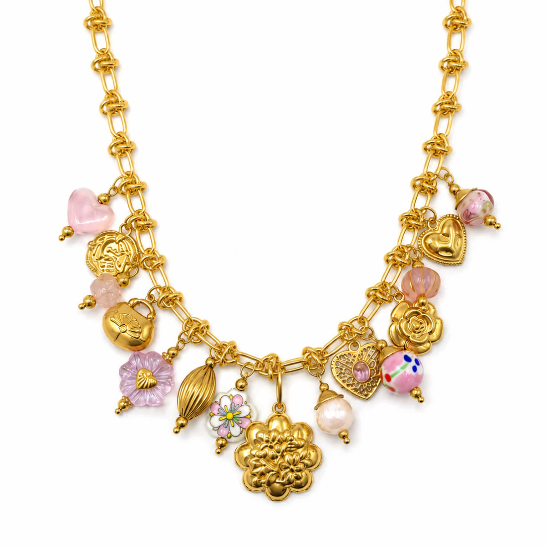 Pink Flower Bedel Ketting Goud
