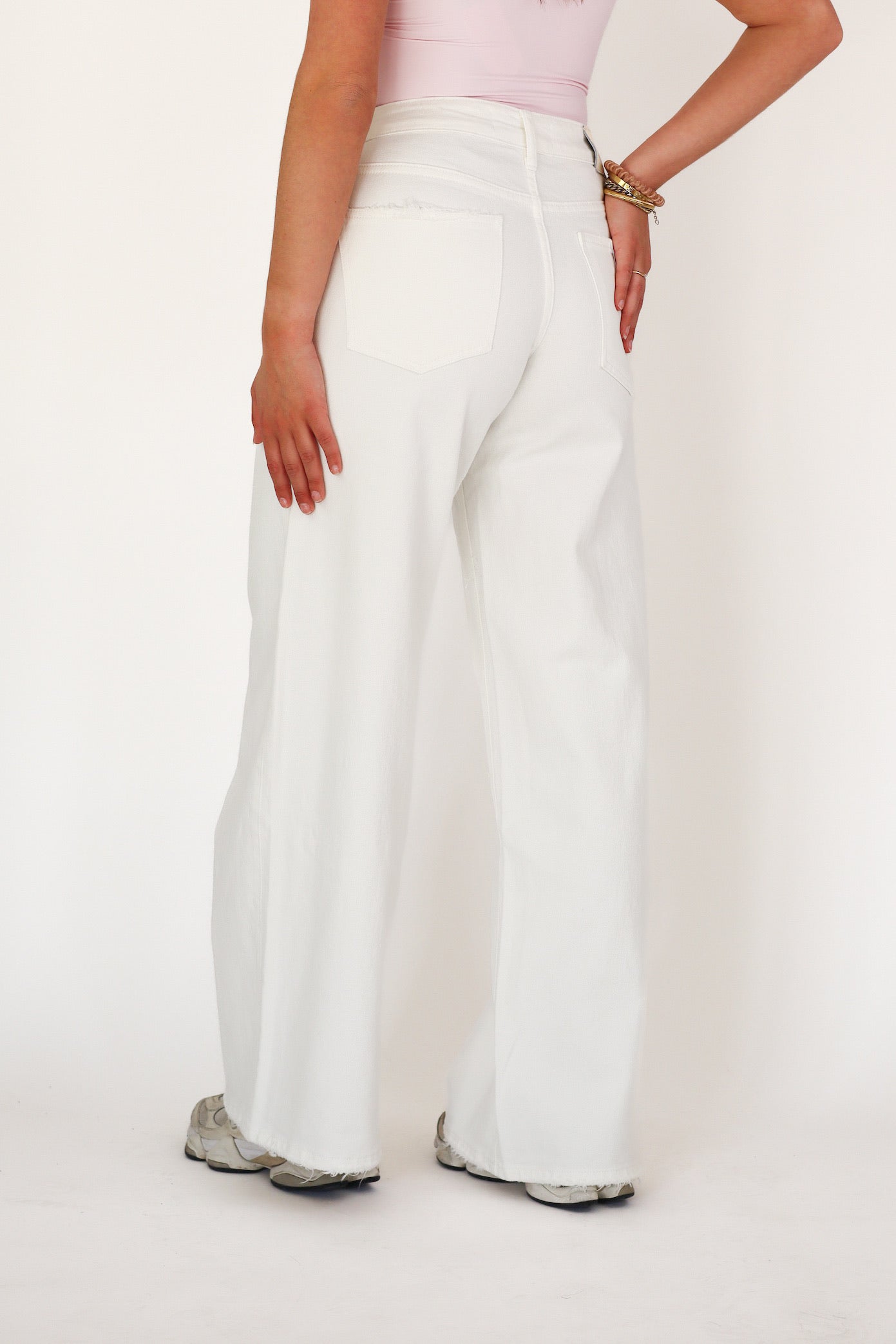 Wide Leg Jeans White W3902-B | Mid Waist